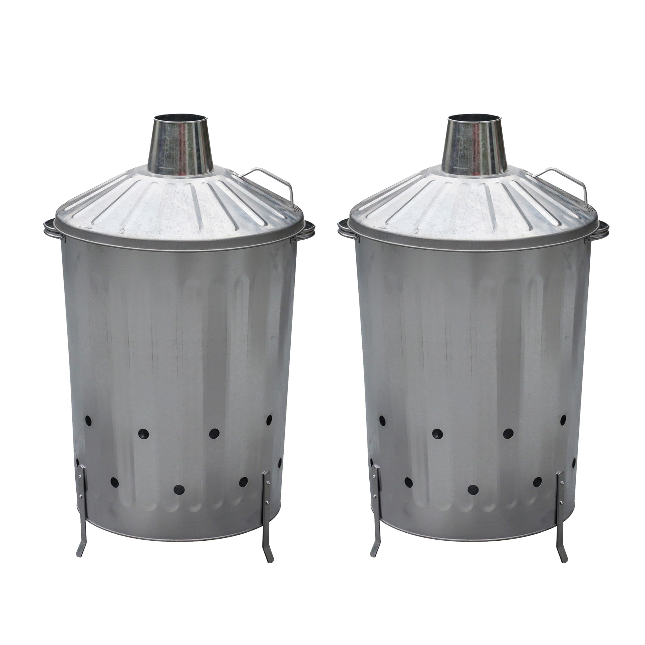 Set of 2 90L 90 Litre Large Galvanised Metal Incinerator Fire Burning Bins.