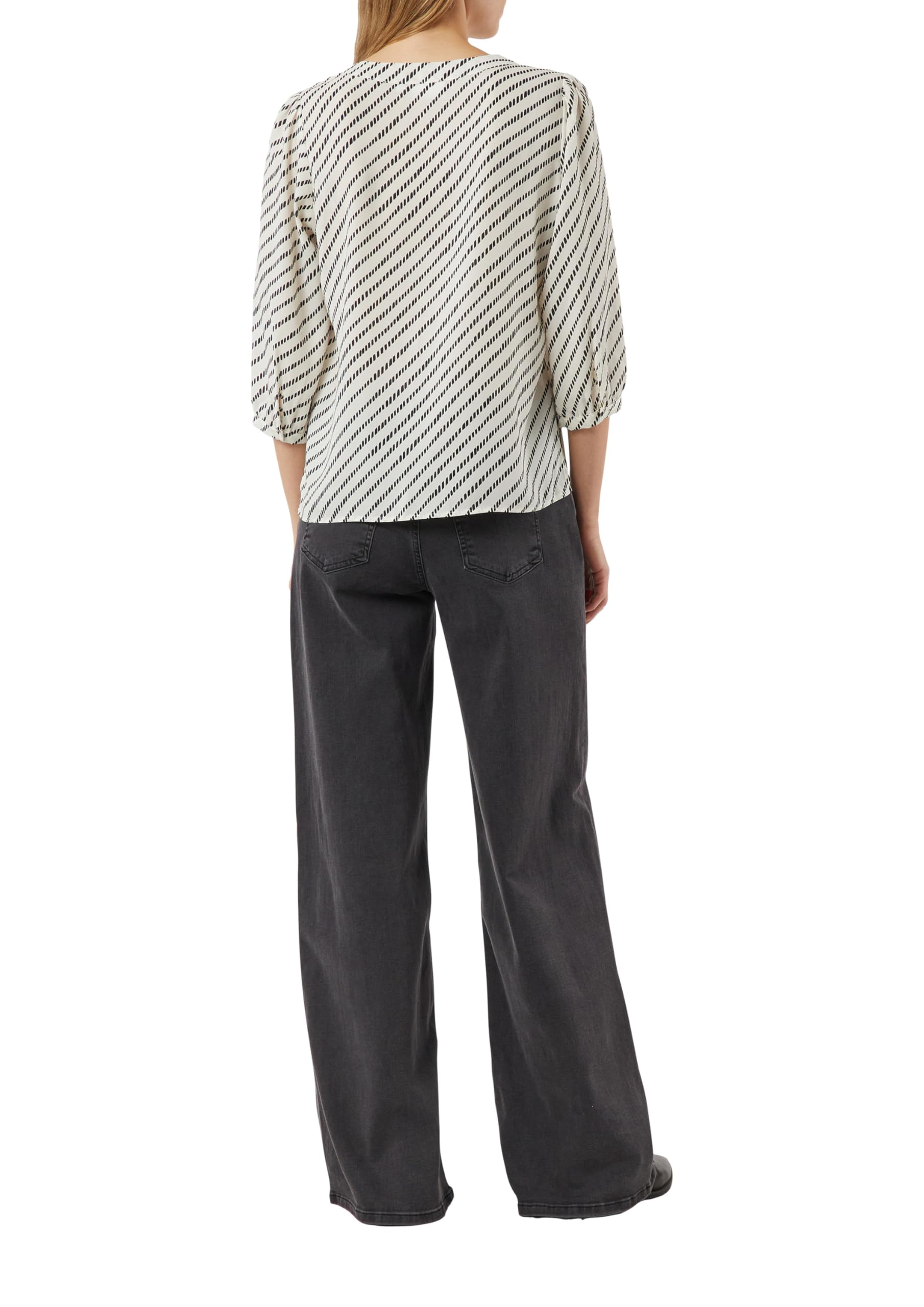 Comma Gemusterte Chiffon-Bluse mit 3/4-Ärmeln und Raffung