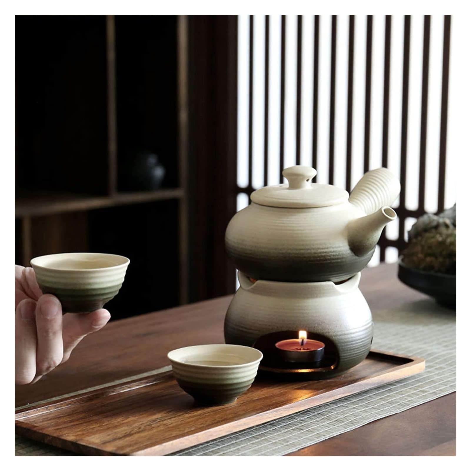 Tasse à saké traditionnelle, verres à vin en céramique, ensemble à saké japonais, bouteille de saké à poignée latérale, ensemble chaud traditionnel en céramique, 4 pièces, poêle à bougie, 1 saké japon