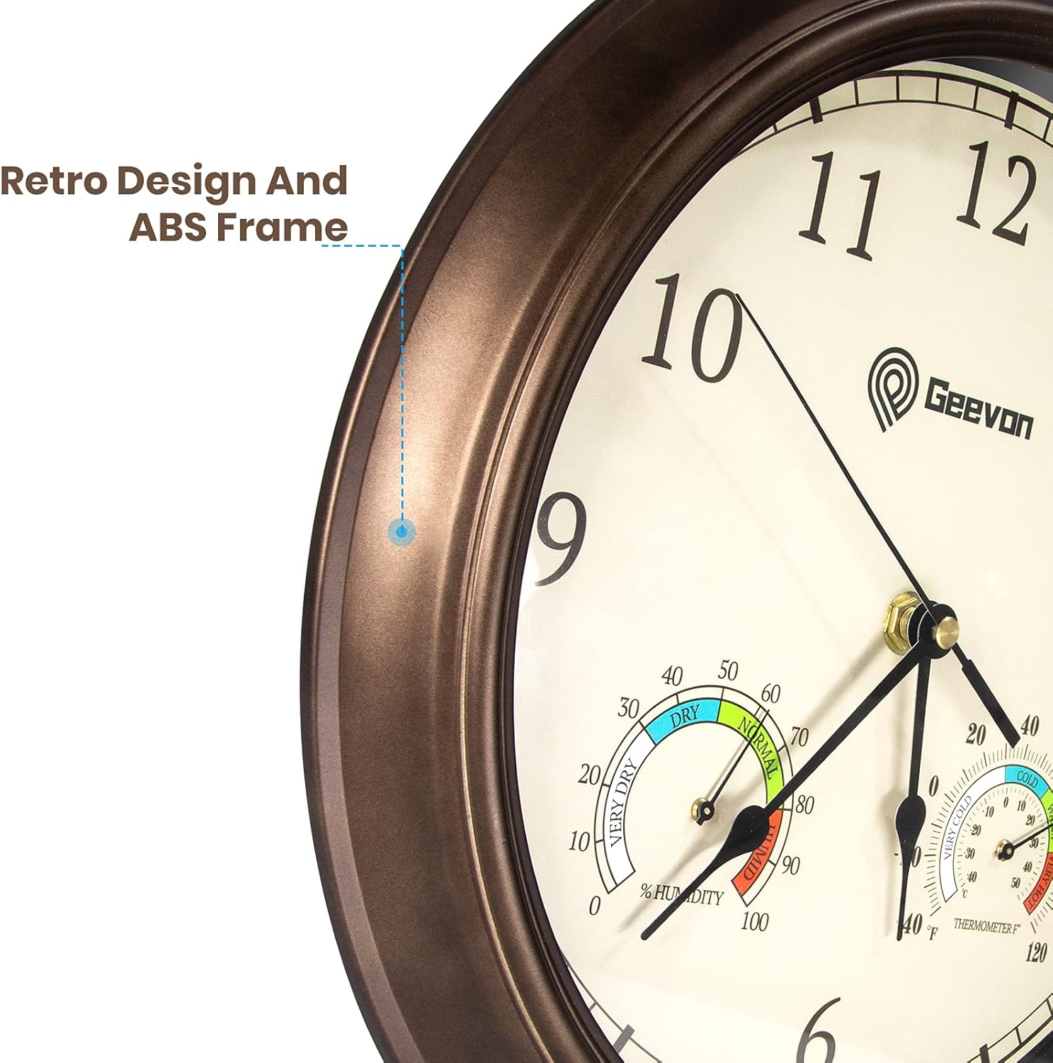 Side view of the Geevon clock highlighting its retro ABS frame