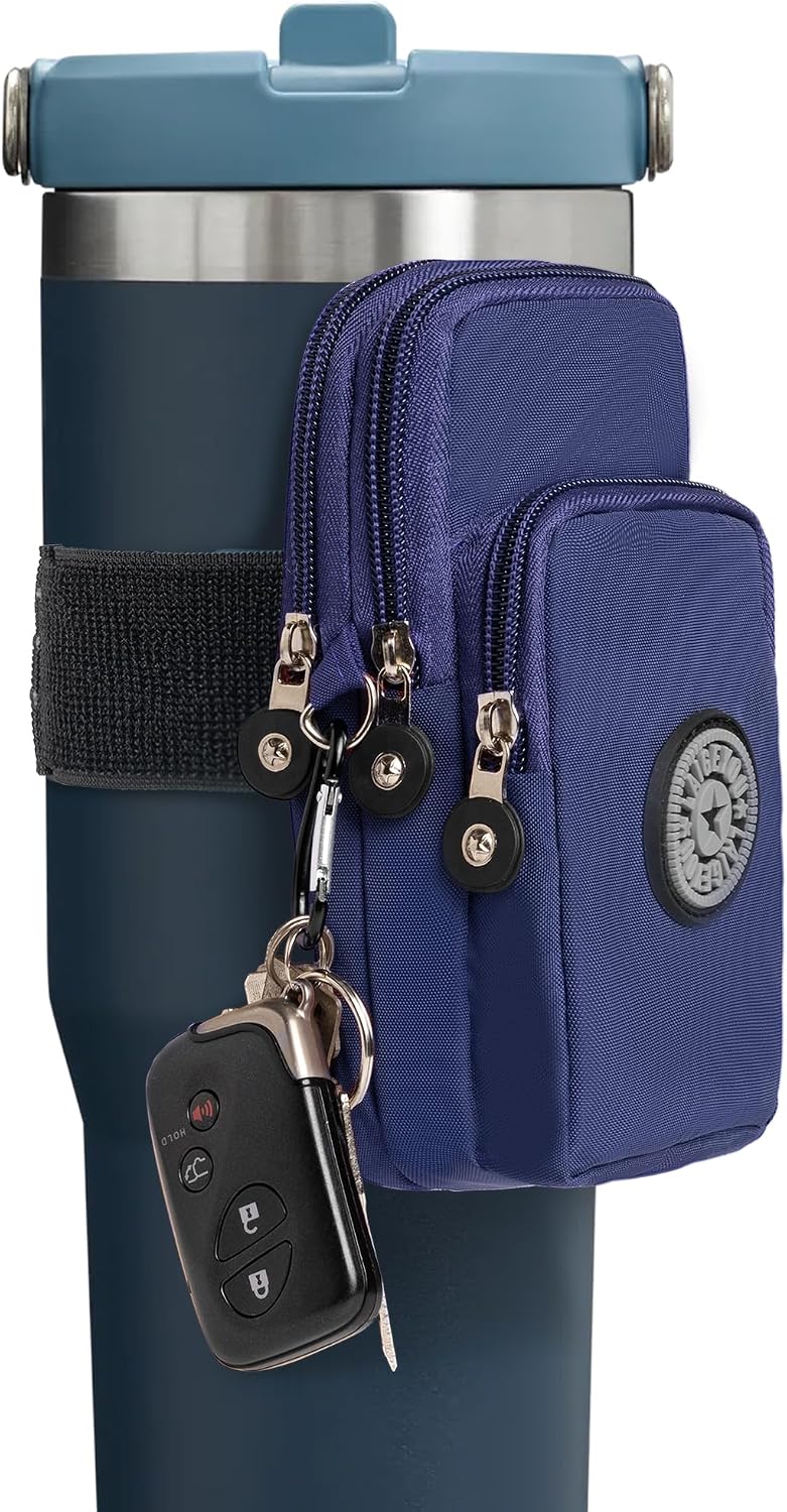 Adjustable Water Bottle Pouch with Phone Holder & Wallet, Gym Versatile Sleeve Bag for Sports & Daily Use, Water Bottle Caddy for Men & Women Compatible with 20-40 oz