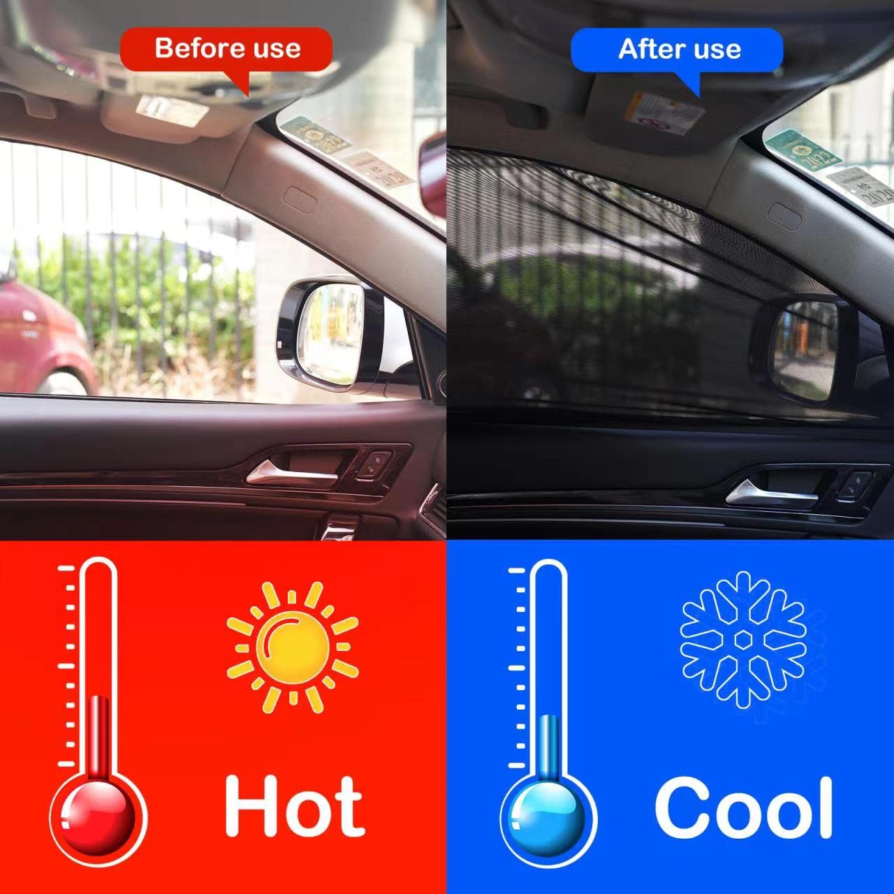 2 delig autovensterscherm voor voorruit, auto zonnescherm elastisch autovenster shades gaasscherm zonwering voor camping