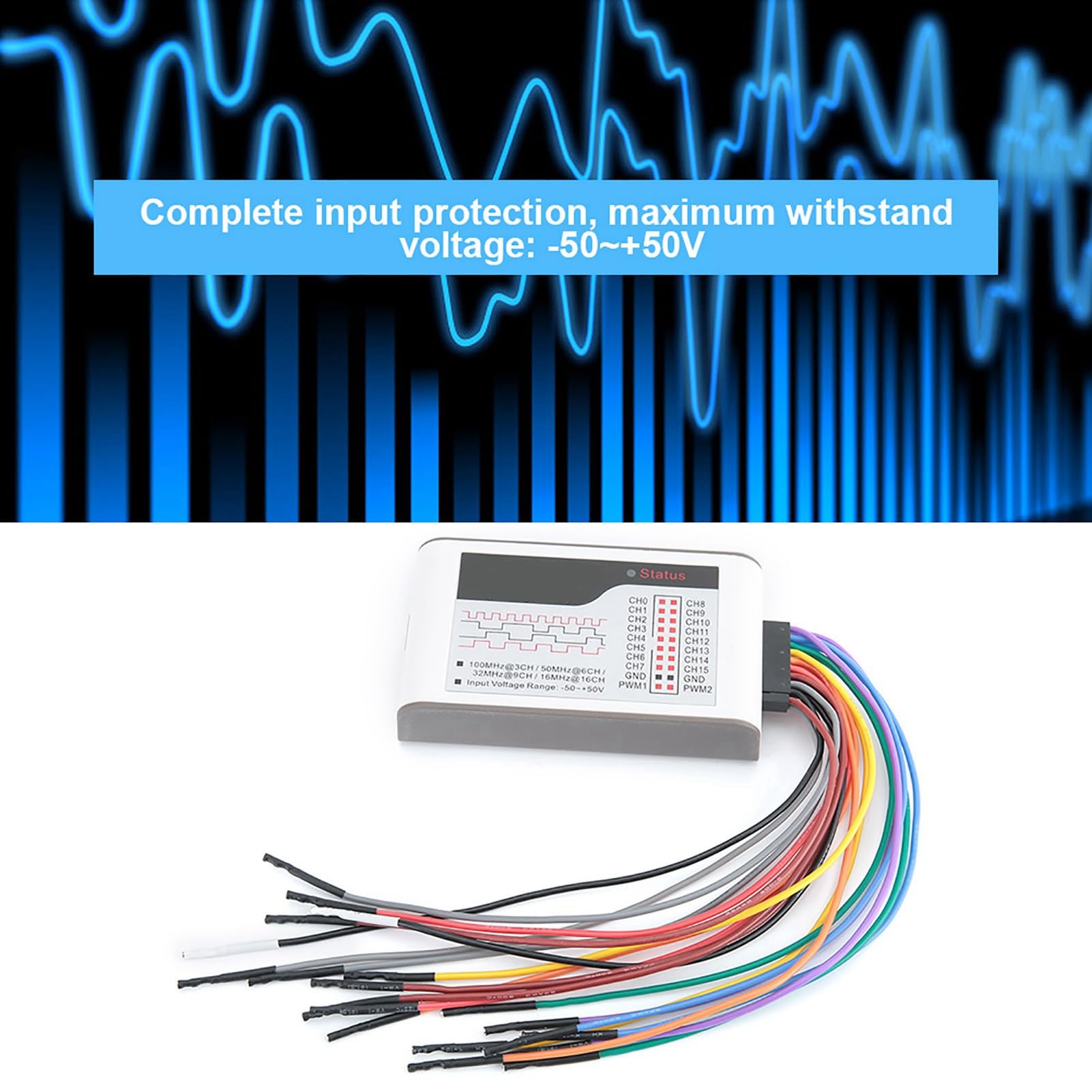 Analizador lógico USB Klanata LA1010, 16 canales Analizador de lógica digital de 100MHz con salida PWM de umbral ajustable, para XP/7/8/10