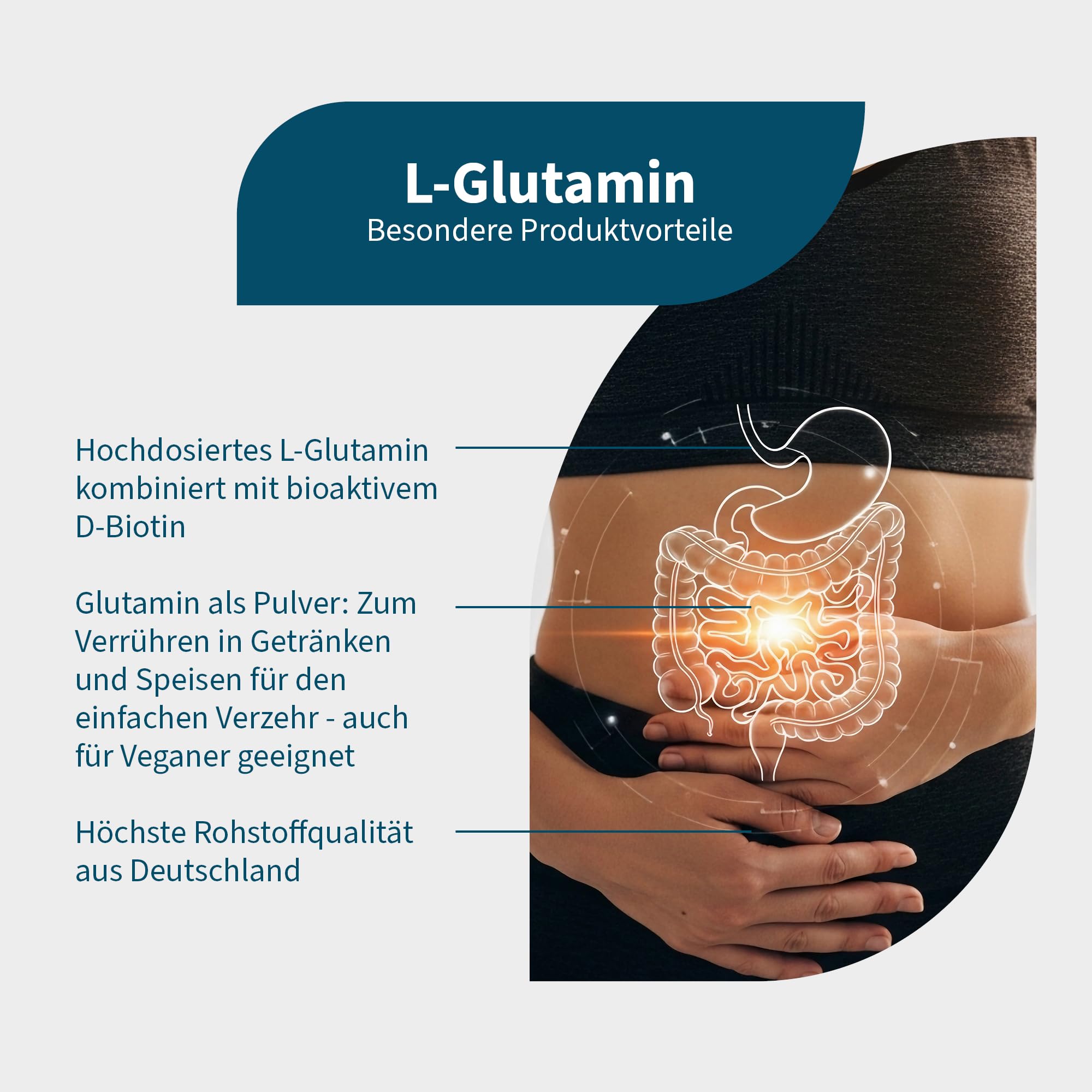 NatuGena L-Glutamin, bioaktives Biotin, trägt zur Erhaltung der Schleimhäute, Haut und Haare bei, 150 g Pulver (2.5 Monats Packung)