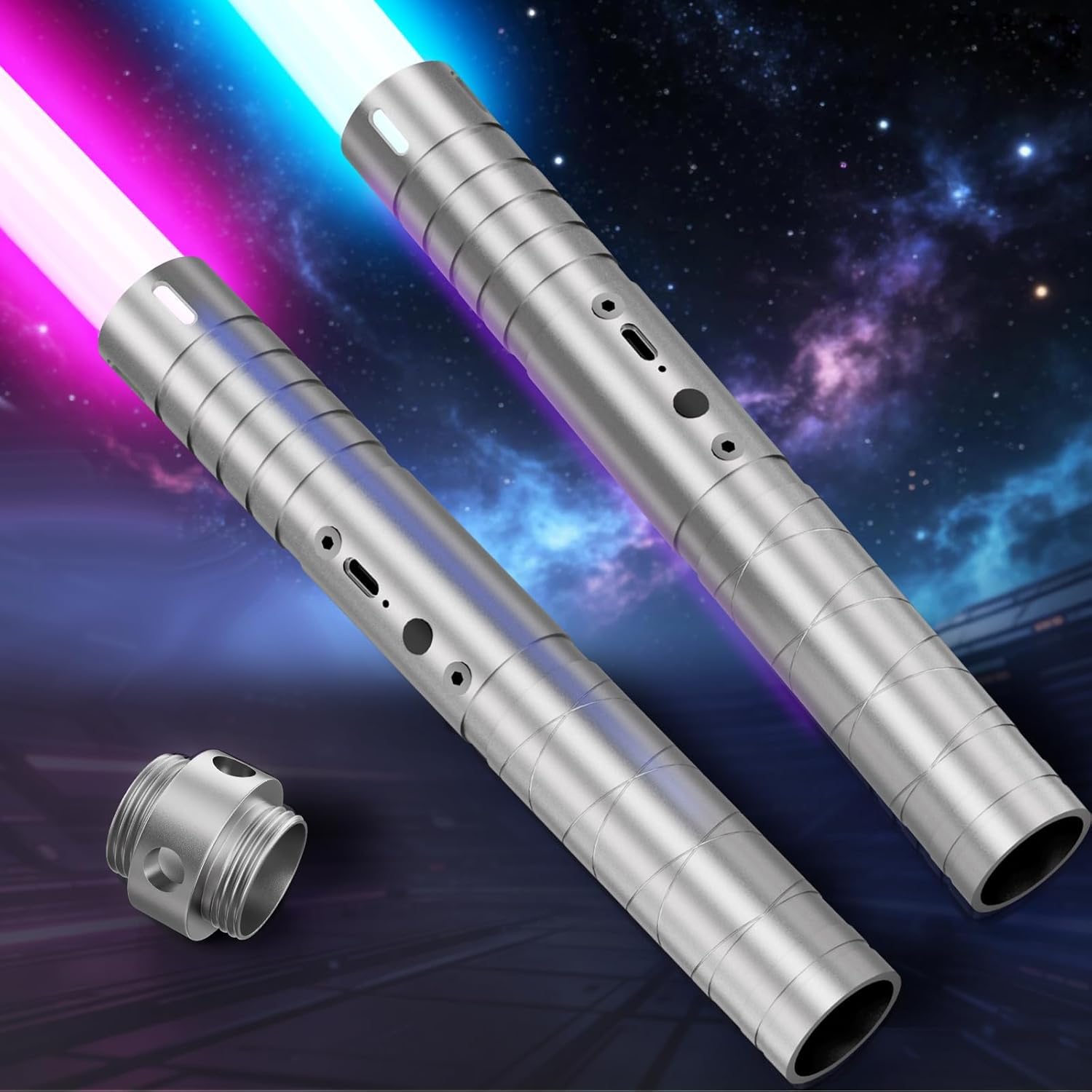 Discoball Kids Lightsaber with 20 Colors, USB Rechargeable Lightsaber Sabres with Sound Modes for Girls Boys, Silver Handle – Interactive LED Light Sword Toy