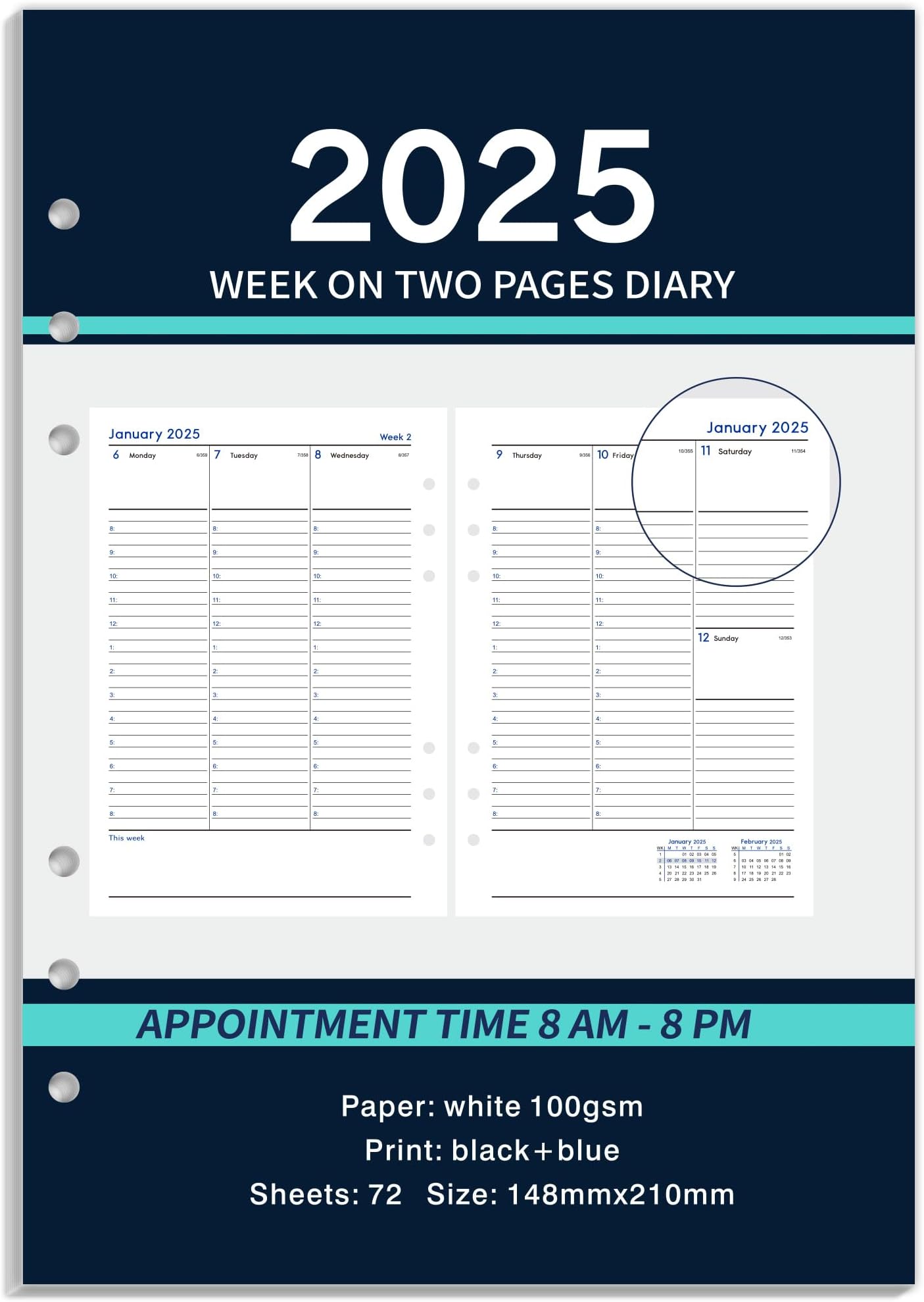 Filofax A5 Week On Two Pages Colun Forat English 2024 Diary, White