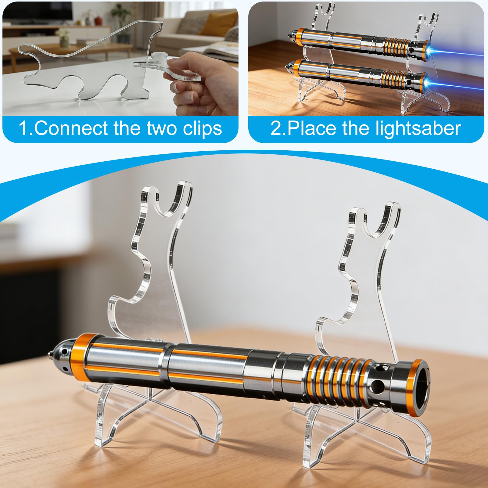 Soporte Katana Acrílico Transparente 3 Niveles Expositor para Espada Sable de Luz Exhibición y Colección 1 Par