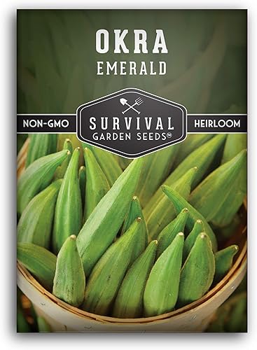 Survival Garden Seeds - Semilla de okra esmeralda para plantar - Paquete con instrucciones para plantar y cultivar Okra tierna y grande en tu huerto