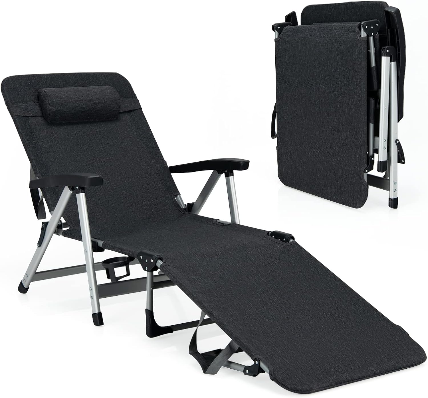 RELAX4LIFE Folding Sun Lounger, 7Level Adjustable Recliner Patio