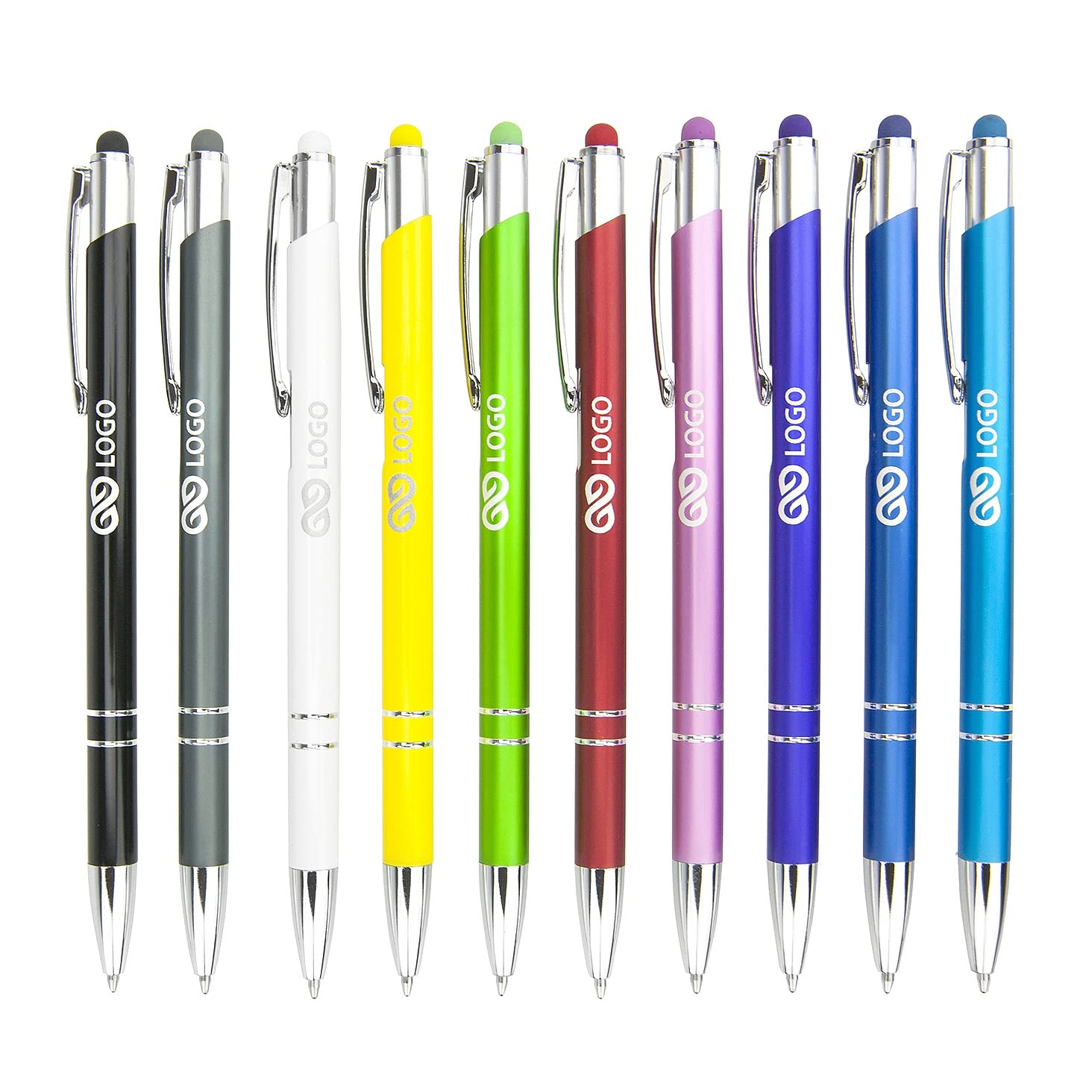 WPRO Metall-Kugelschreiber Olivia mit Touchpen 100 Stück | personalisierbar mit Logo & Gravur | farbig sortiert – idealer Werbeartikel für Firmen, Events & Messen