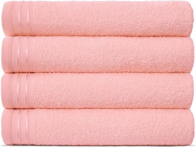 Lions Bath Towels - Set of 4 Bathroom Large Bath Sheets, 100% Luxury Cotton, 500 GSM 75X135CM, Highly Absorbent and Quick Dry Extra Large Bath Towel, Bathroom Accessory Set, Blush Pink