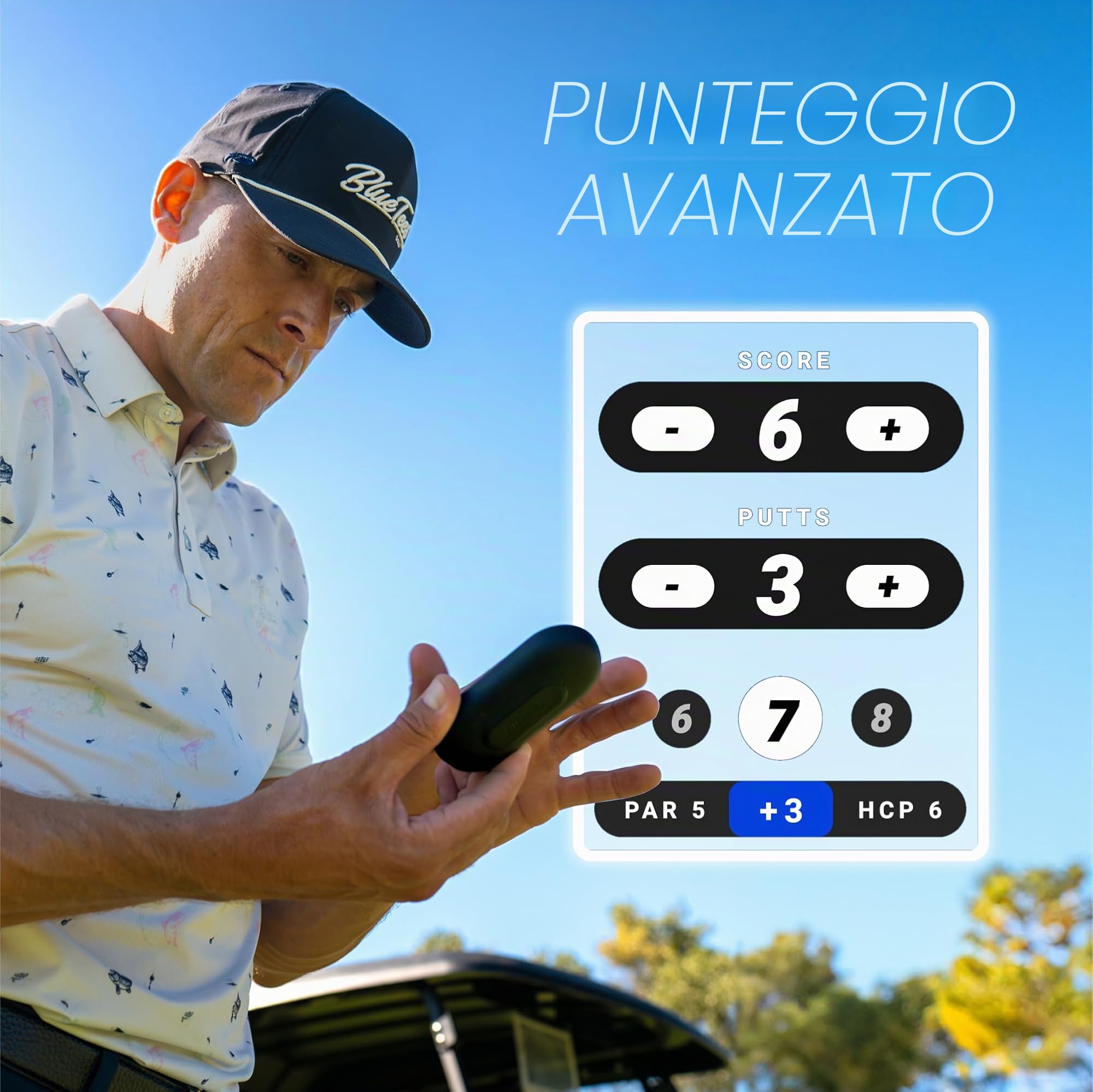 Blue Tees Golf Ringer - GPS magnetico palmare touch screen, ricerca distanza golf impermeabile, oltre 40.000 campi precaricati, batteria più di 10 ore, striscia magnetica integrata
