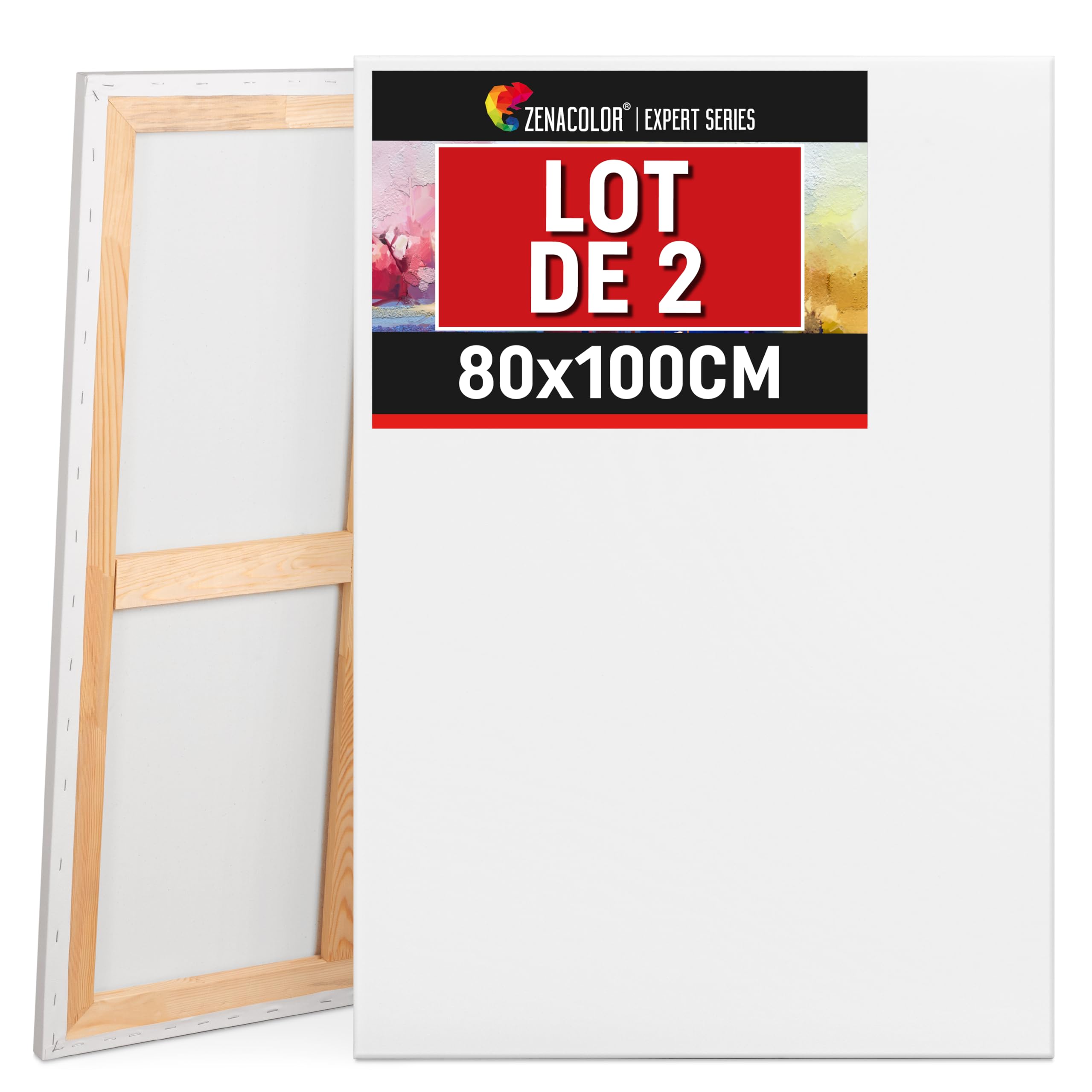 Zenacolor Toile Peinture 100x80 - Set de 2 Canvas Toile a Peindre sans Acide - Tout Type de Peinture sur Toiles