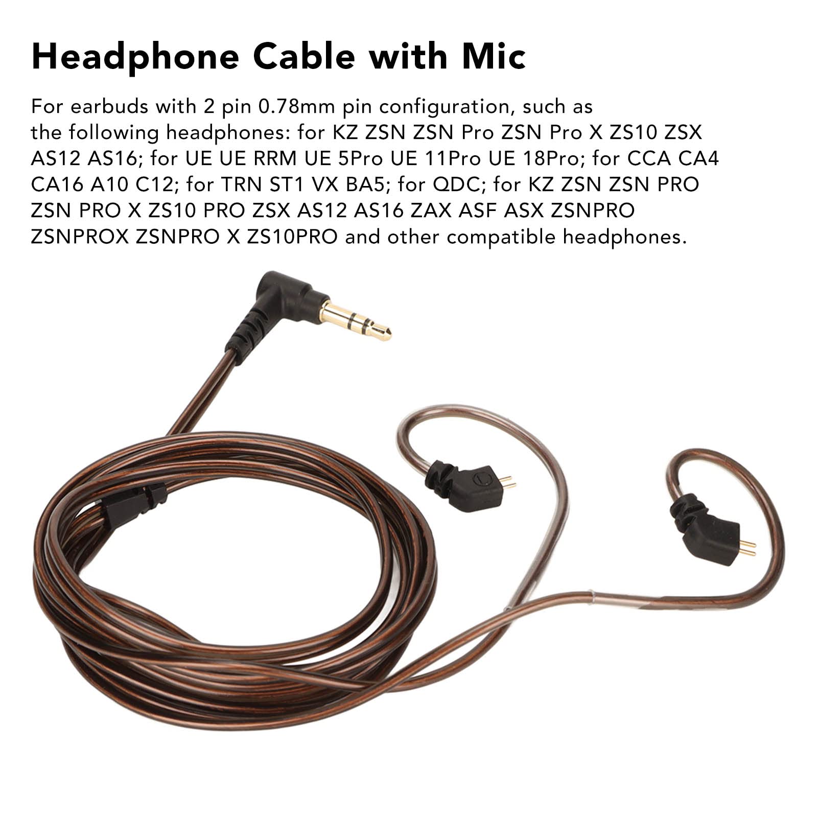 Lazmin112 3.5mm Headphone Sound Cable, Noise Reduction Earphone Upgrade Cord with Mic, OFC Core Wire - Image 2