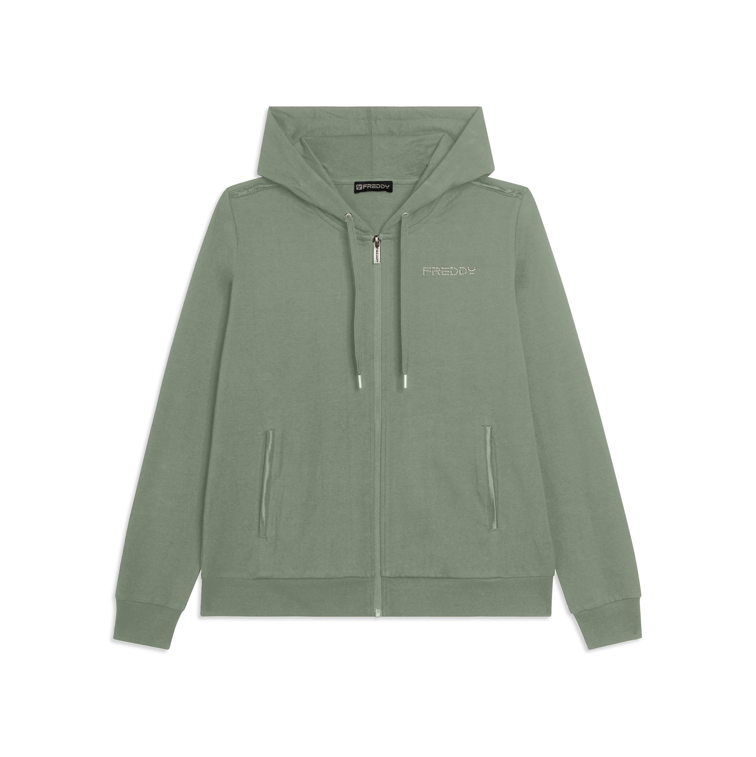 FREDDY - Felpa Cappuccio con Zip E Logo, 92% Cotone 8% Elastan
