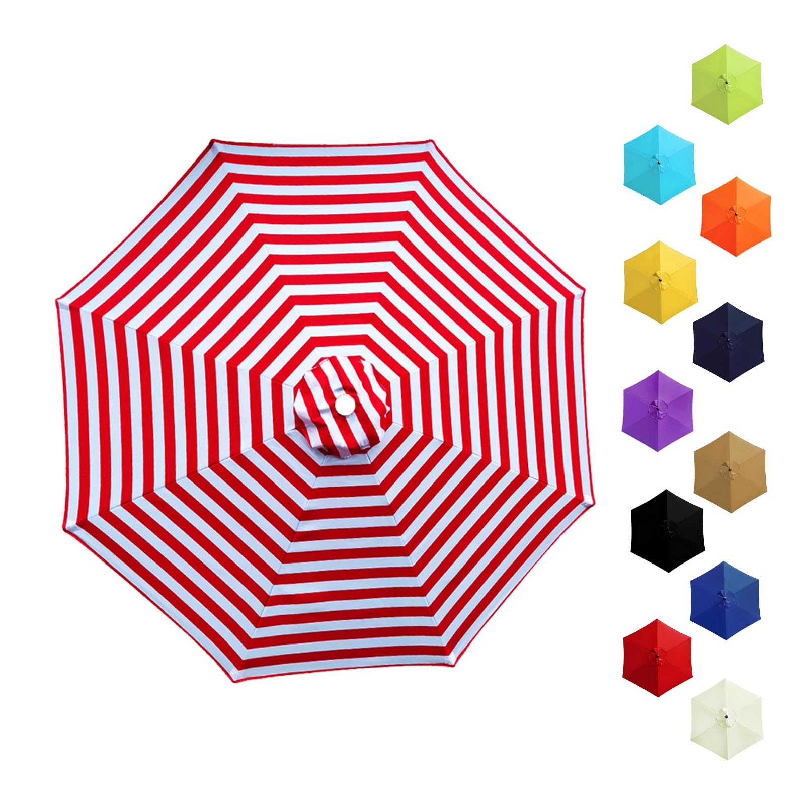 Garden Replacement Parasol Canopy 6/8 Ribs, 2.0m 2.15m 2.30m 2.5m 2.7m 3.0m 3.5m Anti-UV Patio Umbrella Replacement Canvas, Waterproof Parasol Fabric Cover for Market(Red white,2.8m/8 Arms)