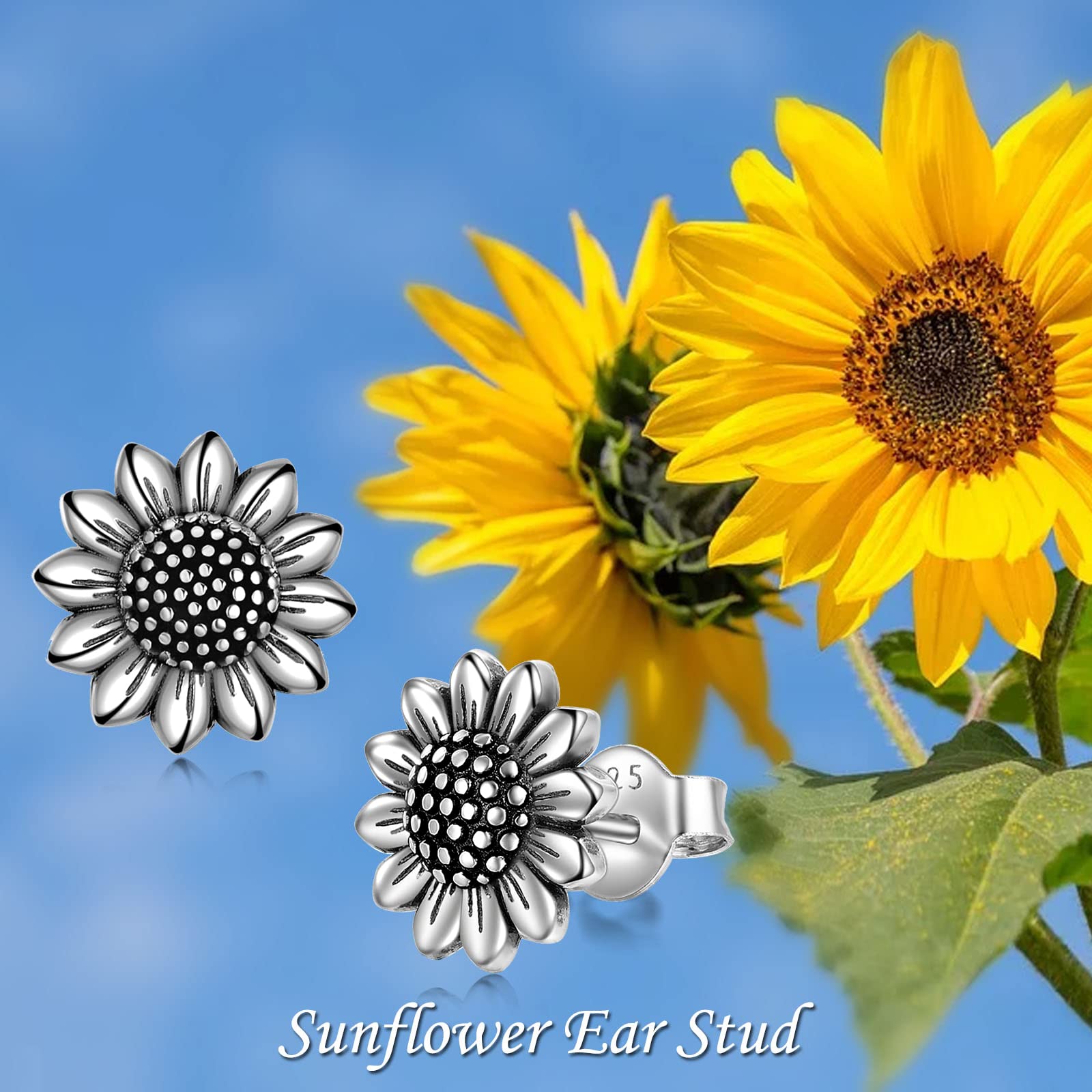 VONALA 925 Sterling Silver Sunflower Earrings Flower Jewellery Birthday Gifts for Women Girls