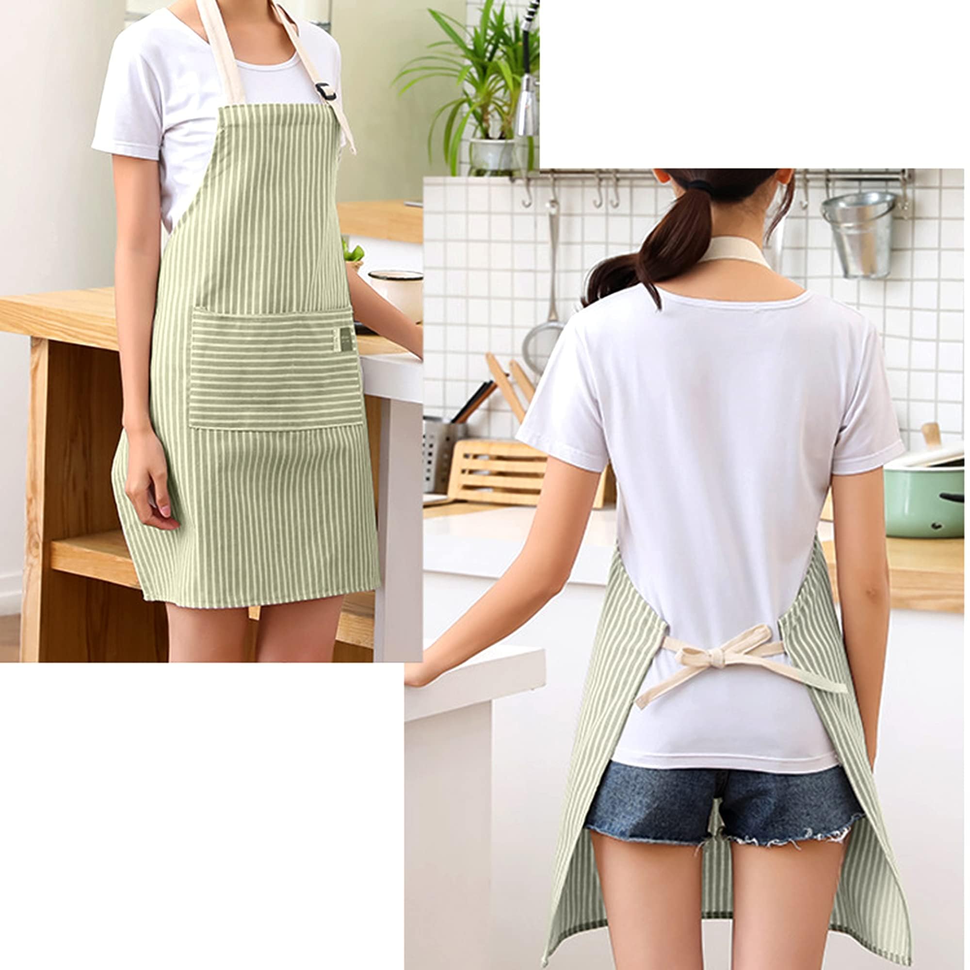 2 Pièces Tablier Cuisine,72cmx68cm Reglable Tablier de Menage, Tablier en Coton et Lin Etanche avec 2 Poche, pour Cuisine Familial, Restaurant, Jardin, Barbecue, École, Café