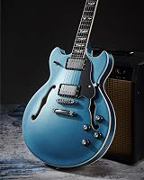 WestCreek 333 Félüreges Elektromos Gitár, Alnico Humbucker Pickupokkal, Jávorfa Test, Rózsafa Fogólap, Jumbo Érintők, Kavicskék Színben 3