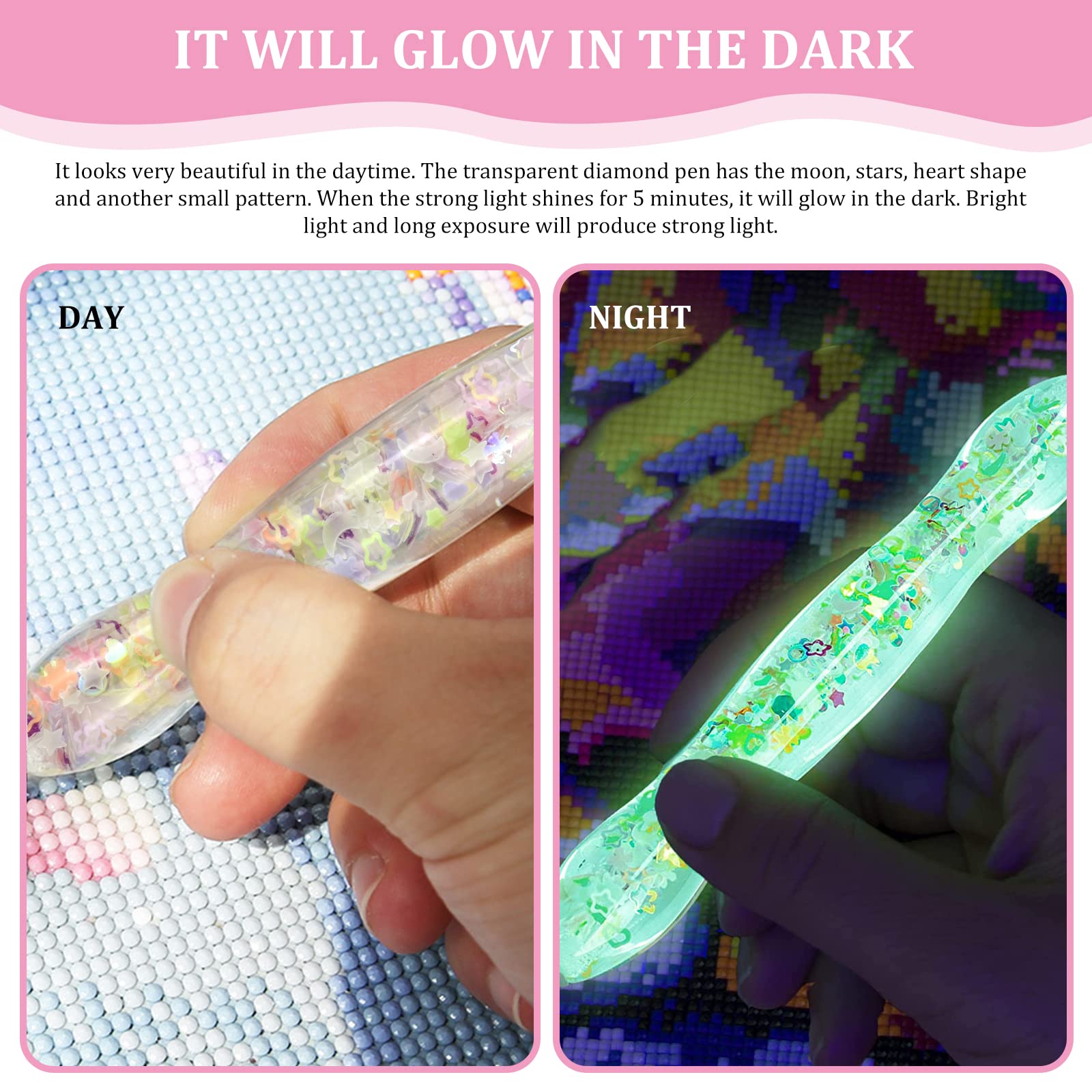 Stylo Peinture Diamant 5D Lumineux - 6 Embouts Remplaçables - Kit DIY Avec Boîte Métal - Violet