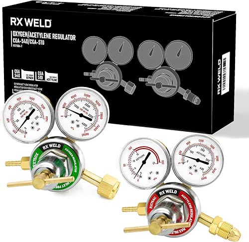 RX WELD Reguladores de oxígeno y acetileno CGA540 y CGA510- Compatible con corte de antorcha de gas de soldadura estilo V, mango en T