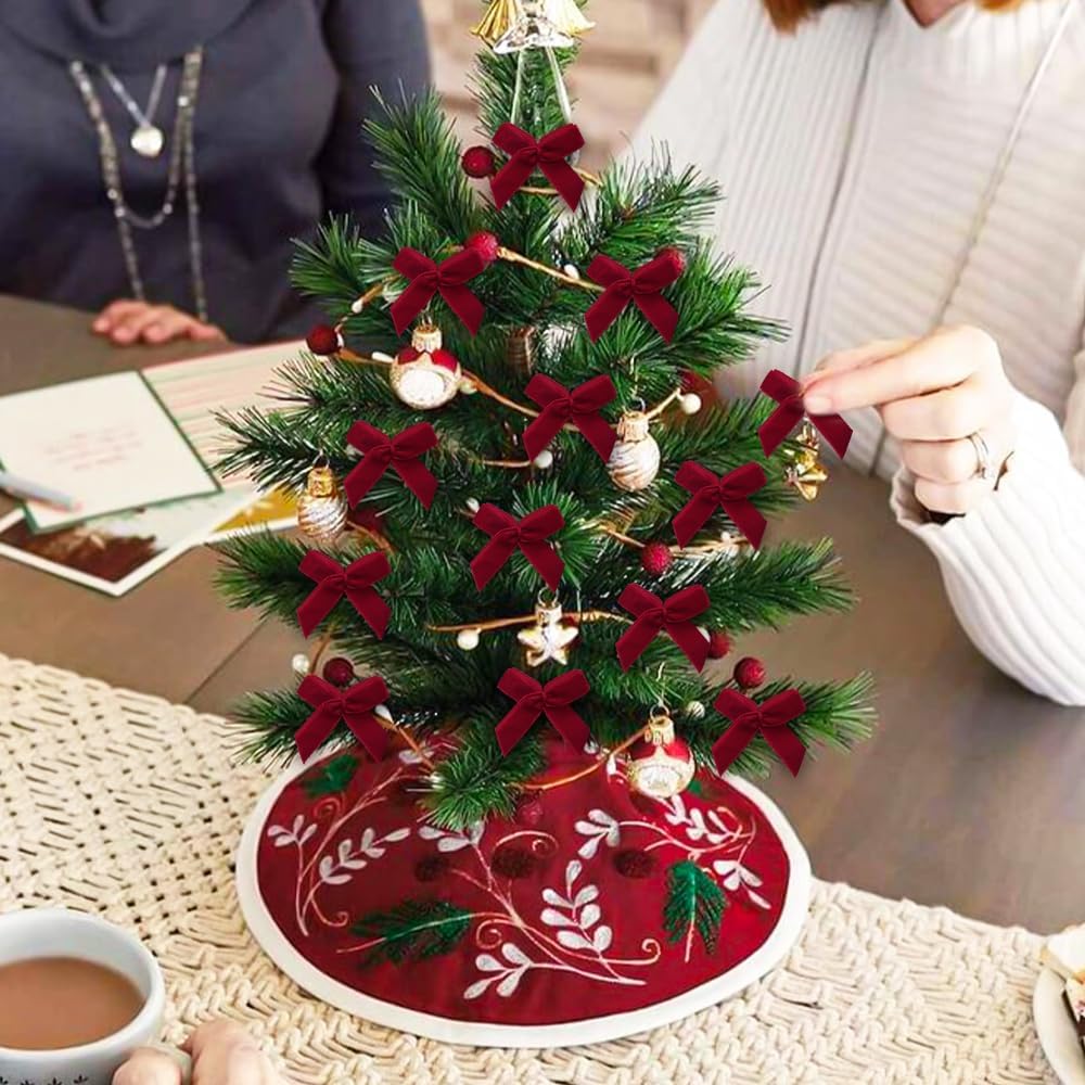 JOICEE 120Pcs Mini Christmas Velvet Bows for Crafts, 1.4 Inch Burgundy Red Tiny Xmas Twist Tie Bows with Box Stickers Small Ribbon Bows for Gift Wrapping Christmas Tree Wreath Garland Decorations - Image 4