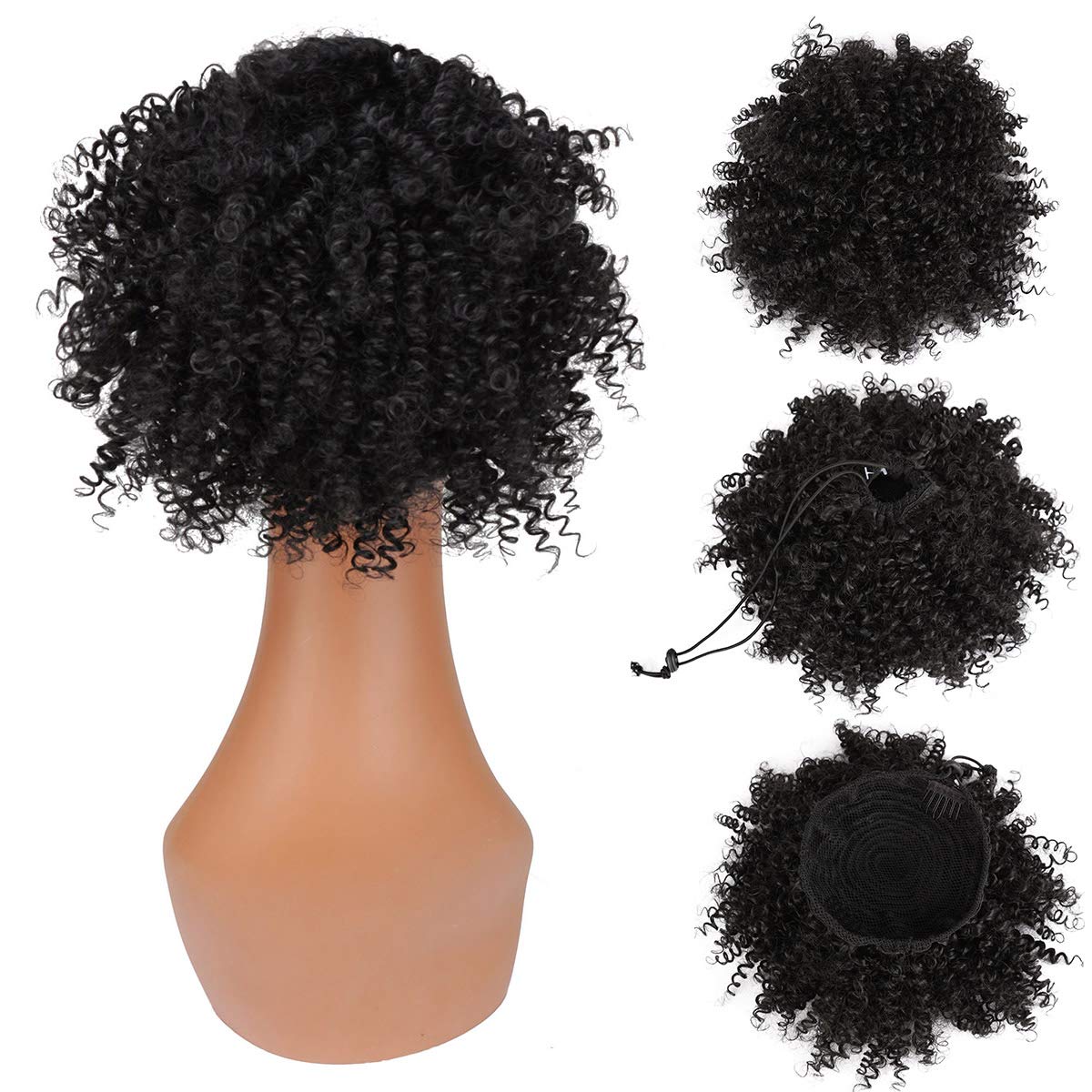 YIBANG Afro Puff Ponytail Drawstring Synthetic Short Kinky Curly Pineapple Ponytail Donut Chignon Hairpieces Wig 115g Wrap Updo Hair Extensions With