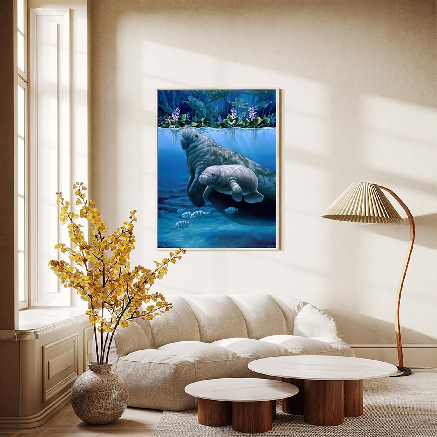 HEYKYY DIY 5D Full Drill Diamond Painting Kits for Adults, Crystal Rhinestone Diamond Embroidery Paintings Arts Craft Home Wall Decor Manatee Haven, 12x16Inch