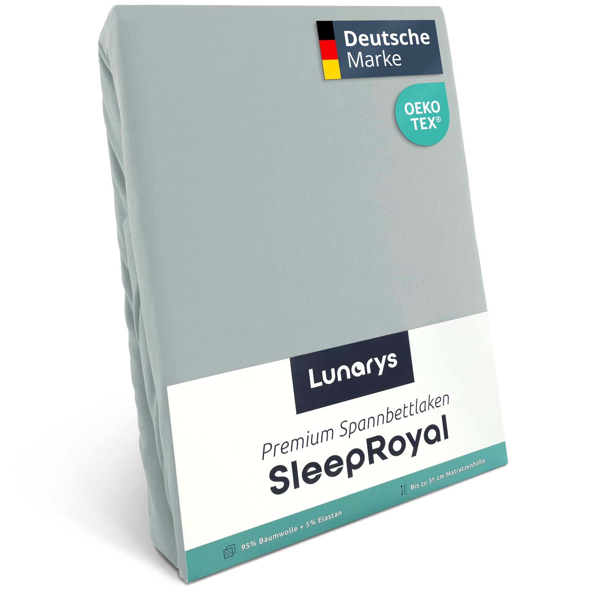 Lunarys® SleepRoyal Luxus Spannbettlaken 90x200cm - Silbergrau - 250 g/m² Premium Bettlaken - Stretch Jersey - für hohe 