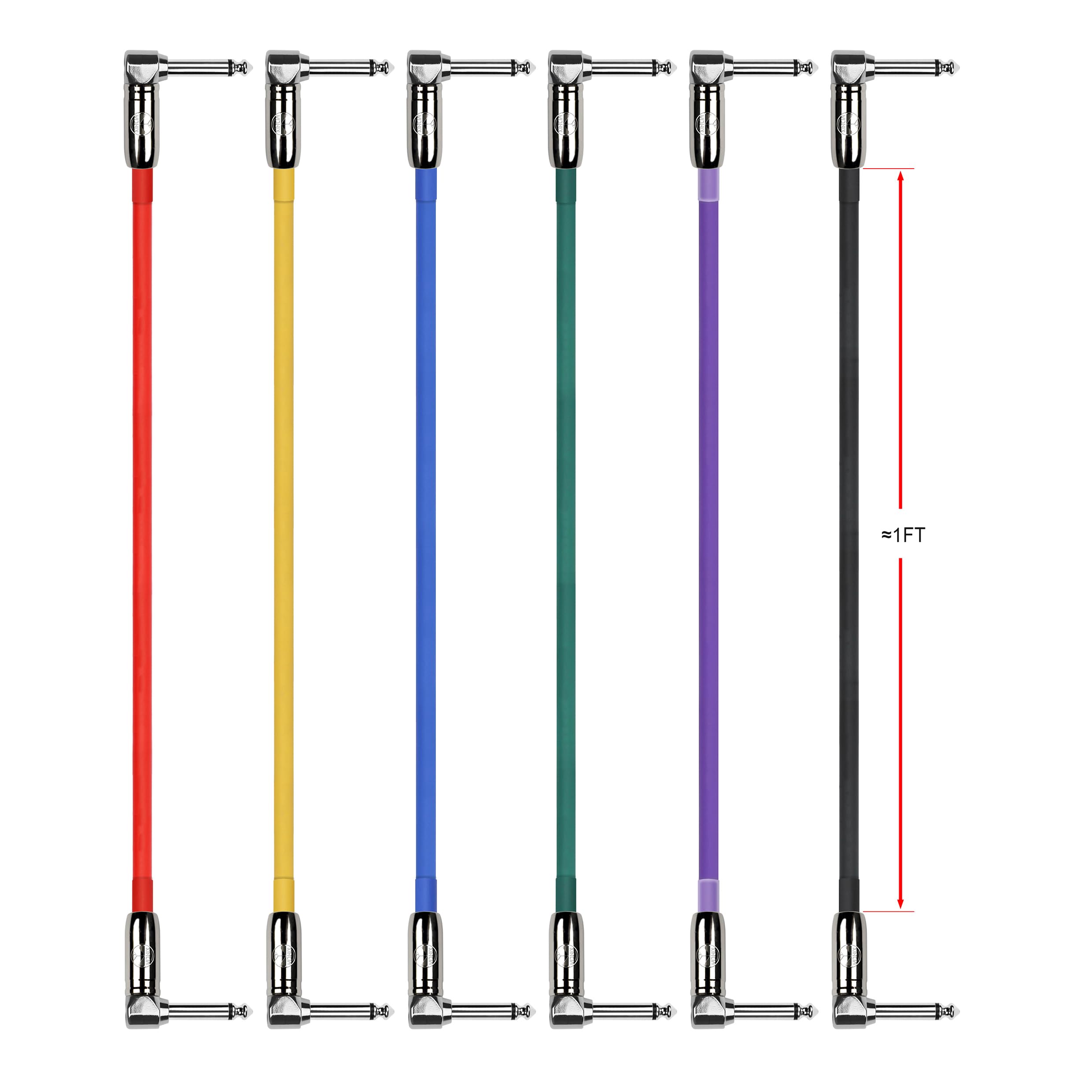Cable Kirlin IP6 – 243pn-01 – 1 pie – Conectores de ángulo recto 1/4-inch Colored cable de conexión