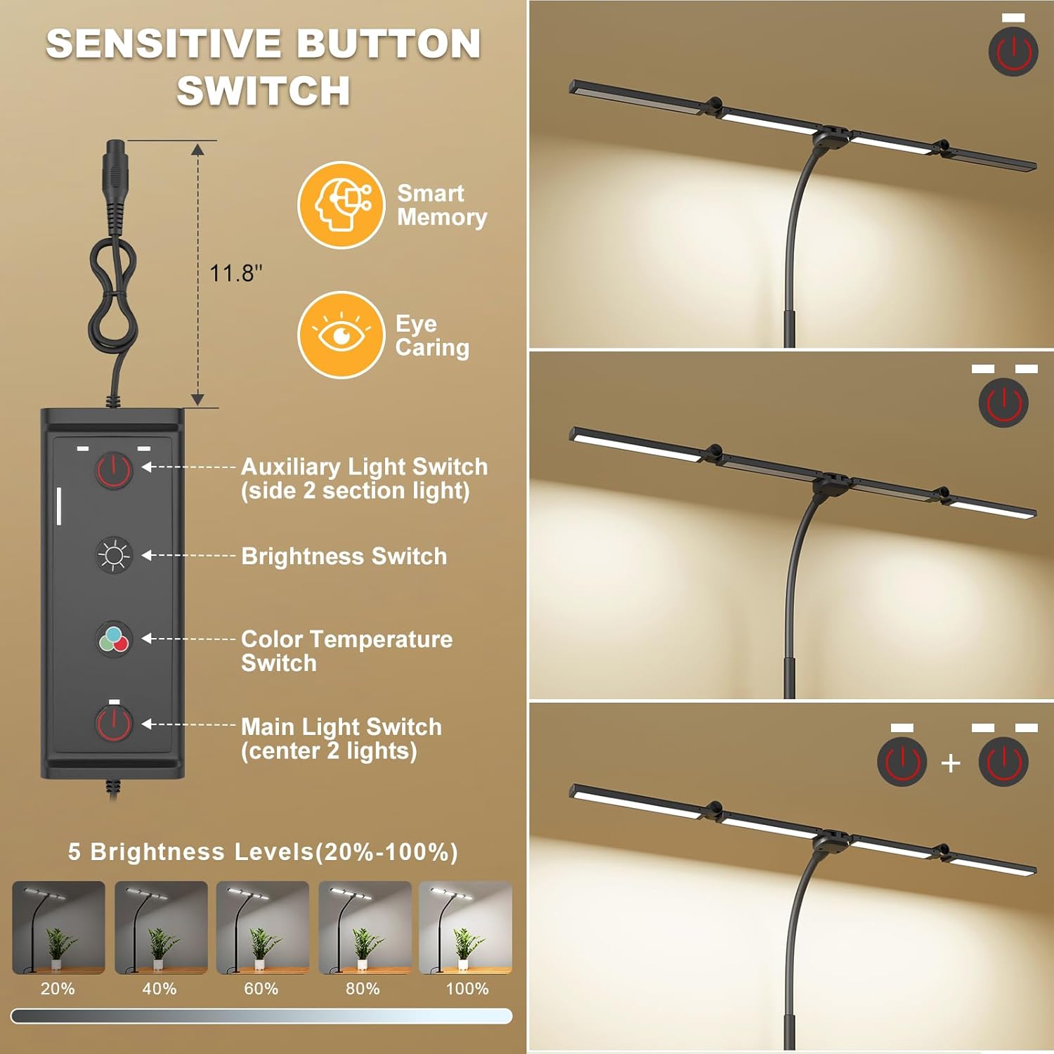 LED Desk Lamps for Home Office,Smart Adjustable Swing Arm Desk Lamp with Clamp,Gooseneck Tall Clip on Desk Light for Sewing,Reading,Drawing,Workbench,Study,Screen,Crafting,Monitor Architect,Computer