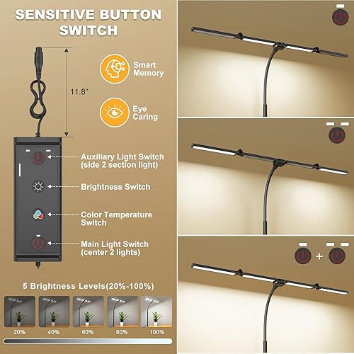 Miniatura 5 de Lámparas LED de escritorio para oficina en casa, lámpara de escritorio inteligente ajustable con brazo oscilante con abrazadera, cuello de cisne con