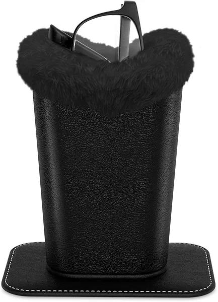 ZAXMEY Eyeglasses Holder,Plush Lined PU Leather Pattern Stand Case with Magnetic Base, Unisex for Women Men, Black