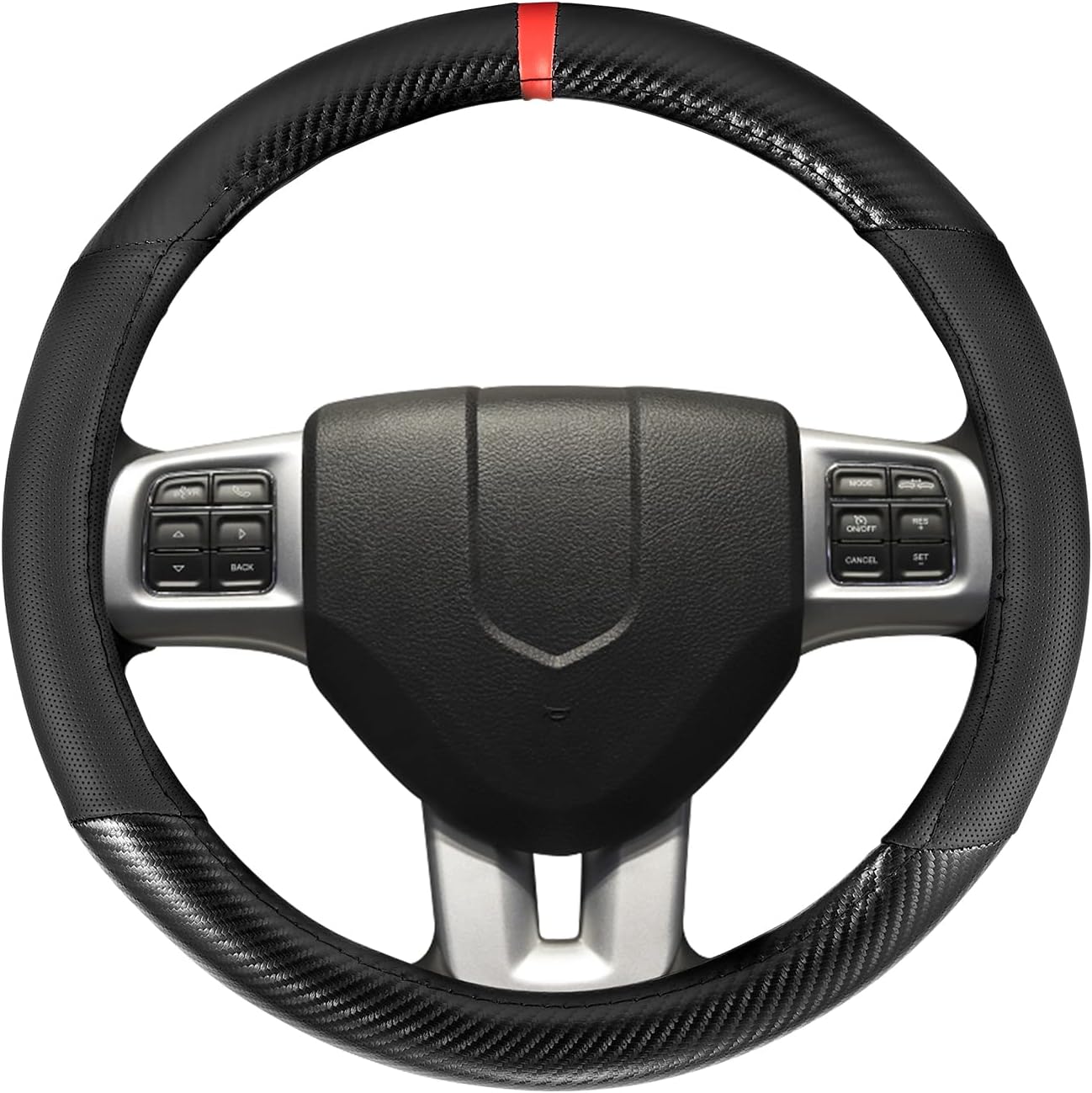 MOLOR Car Steering Wheel Protector Cover, Carbon Fibre & Microfiber PU Leather Universal Car Steering Wheel Cover, Anti-Slip & Odour-Free Breathable Sweat Absorbent for Diameter 15in or 38cm(Black)