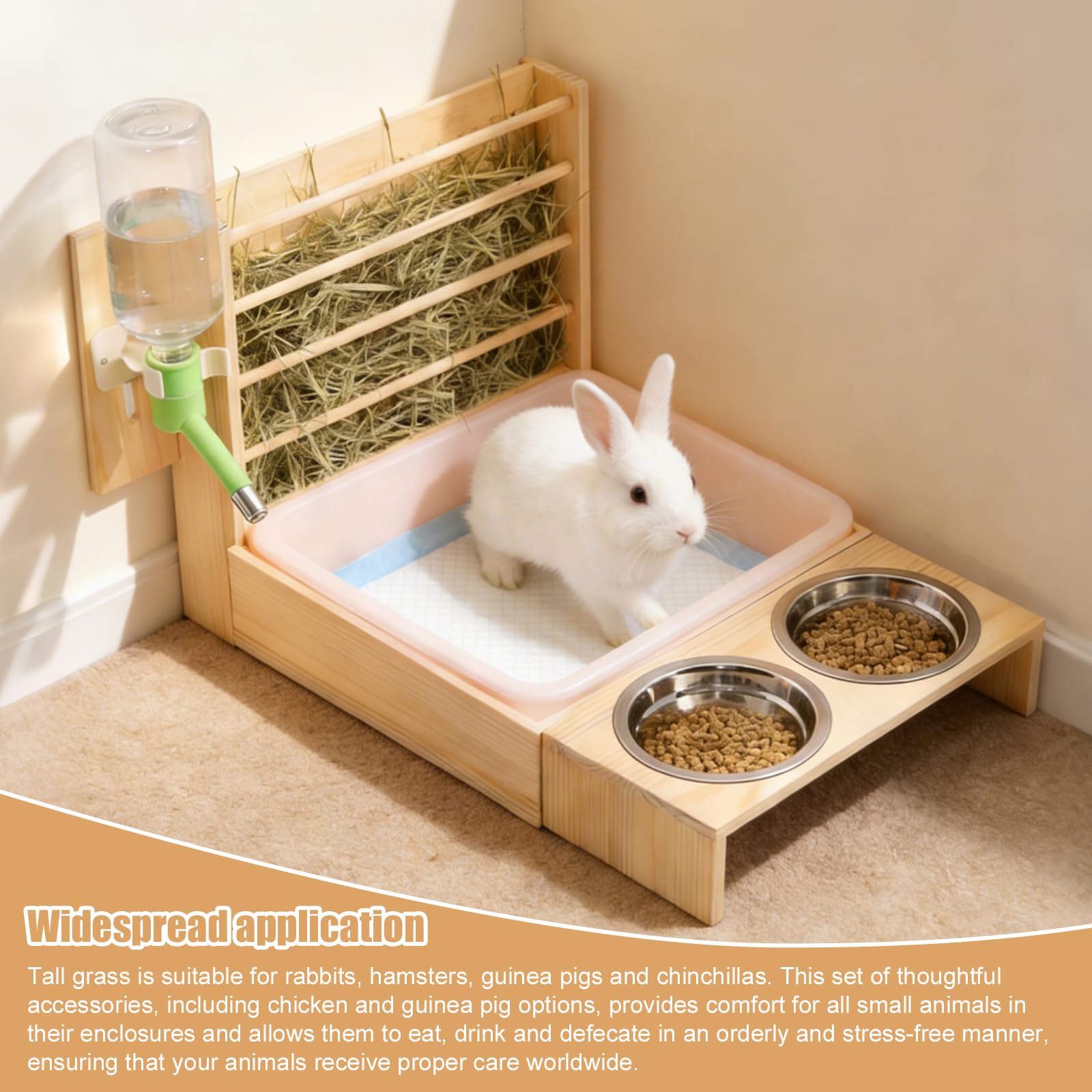 Mangeoire à Foin pour Lapin en Bois 4 en 1, Râtelier et Abreuvoir pour Petit Animal