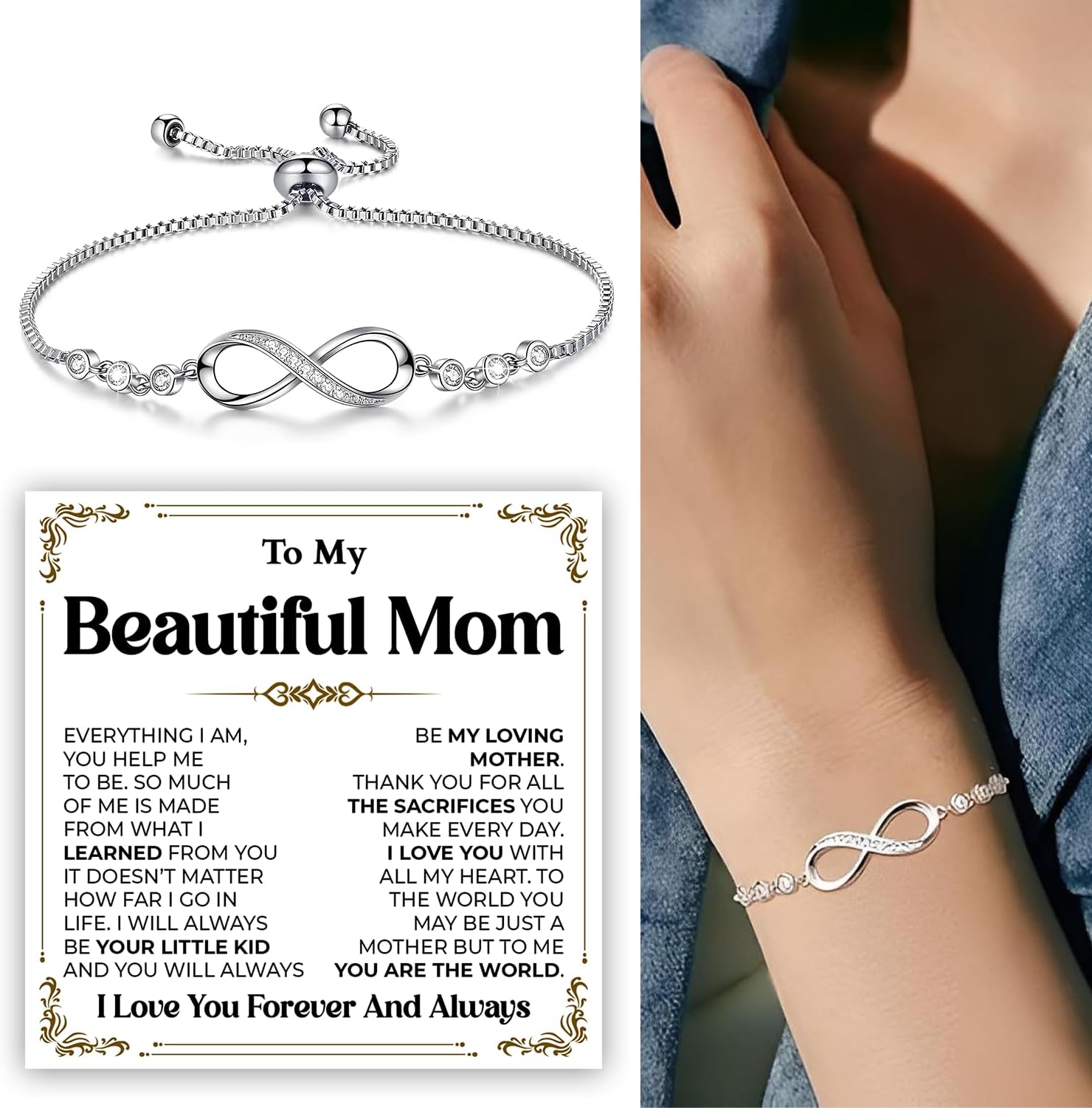To My Mom Bracelet, Mother Bracelet From Daughter, Mom Jewelry Gift From Son With Message Card And Box, Mother Bracelets For Women, Anniversary Birthday Christmas Gifts For Mama