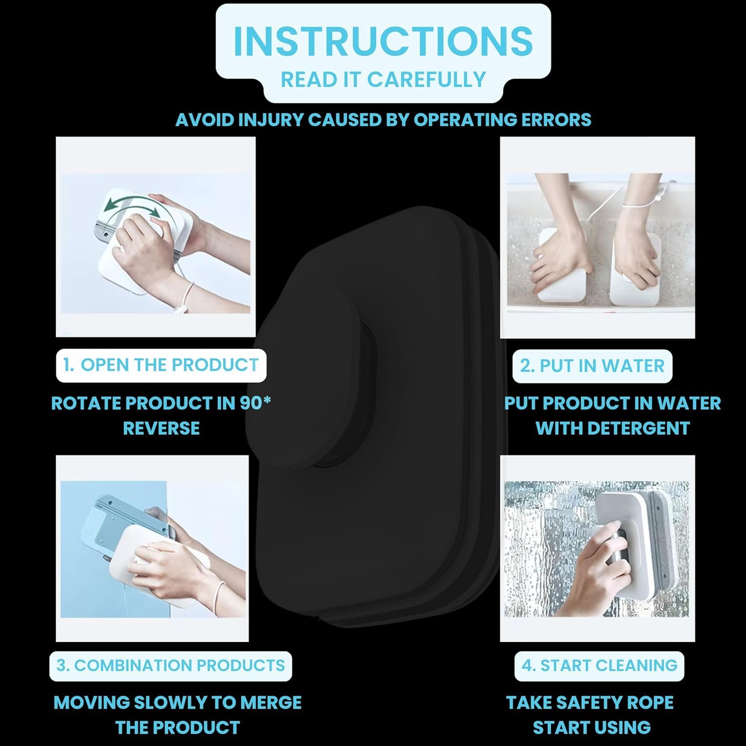 FLOITTUY Magnetic Window Glass Cleaner | Doublefaced Glass Cleaner | Double-Side Glazed Two Sided Wiper with 2 Extra Cleaning Cotton Squeegee Washing Equipment Household Magnet 4