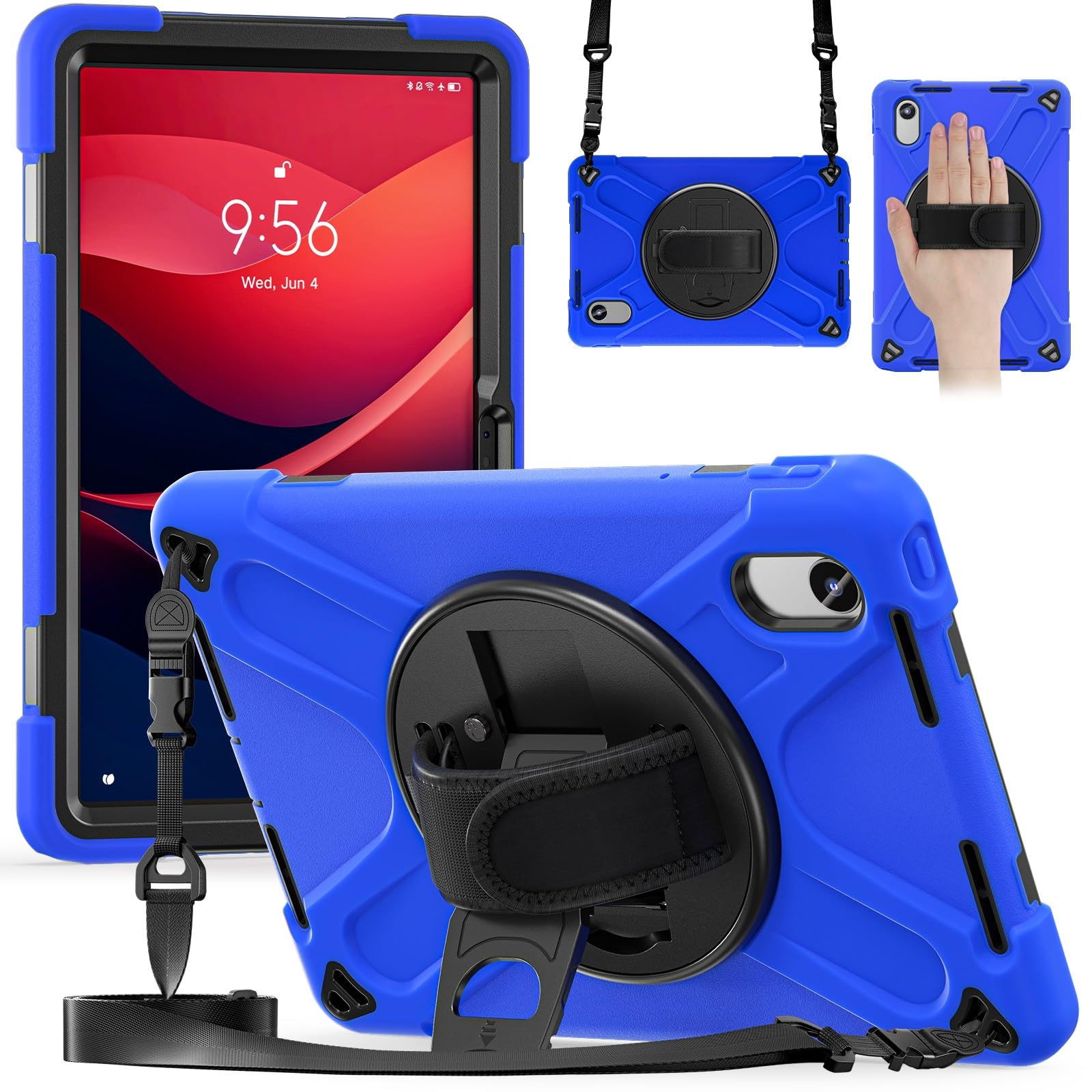 Etui na tablet Lenovo Tab M11 2024 TB-336FU/TB-335FU/TB-330FU/331FC/K11, wytrzymałe, odporne wstrząsy etui z paskiem ramię, ochronne silikonowe dla dzieci(Blu)