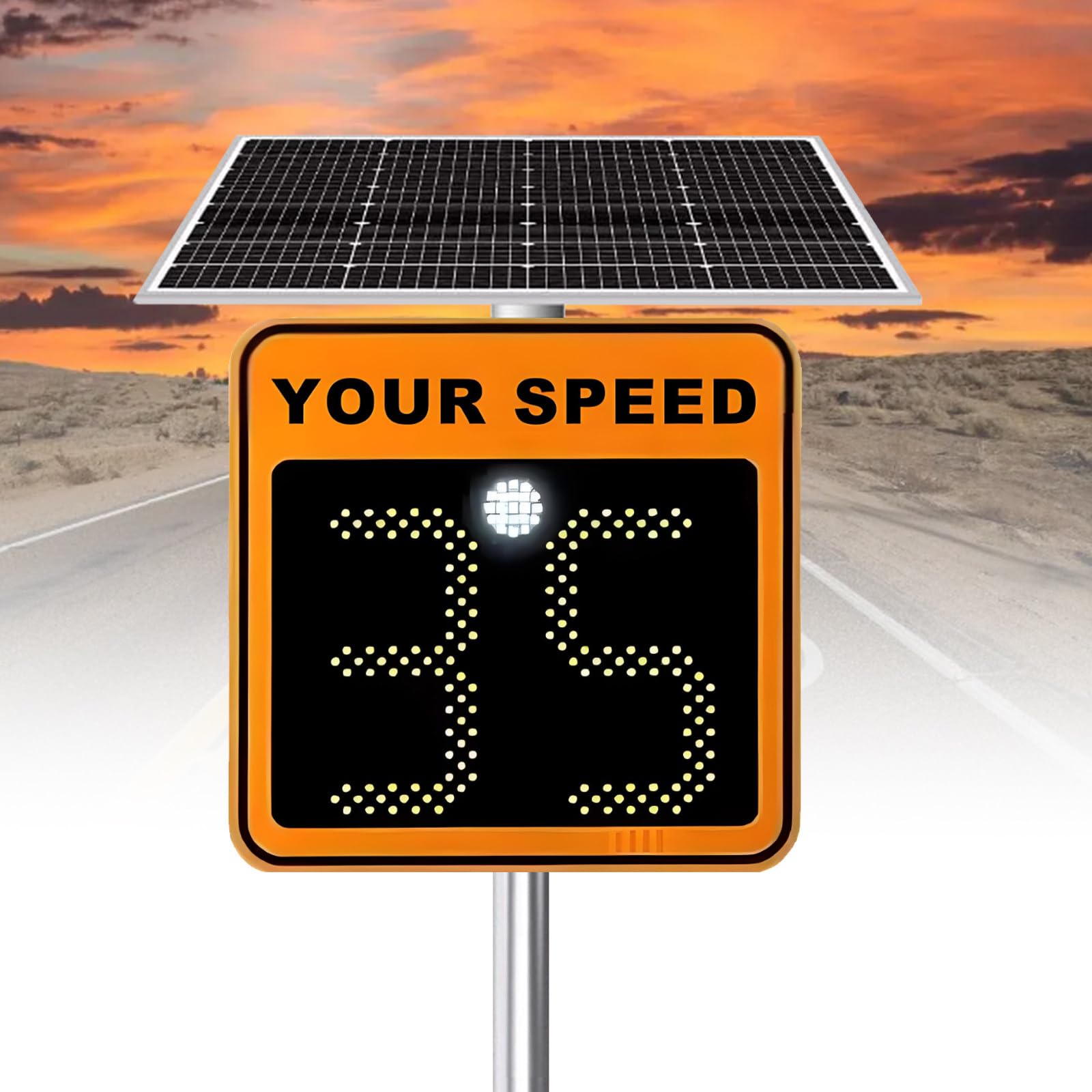 FHRKA Solar Powered Radar Speed Limit Sign with Accessories, LED Speed Display Sign, with 60 x60cm High Brightness Reflective Board