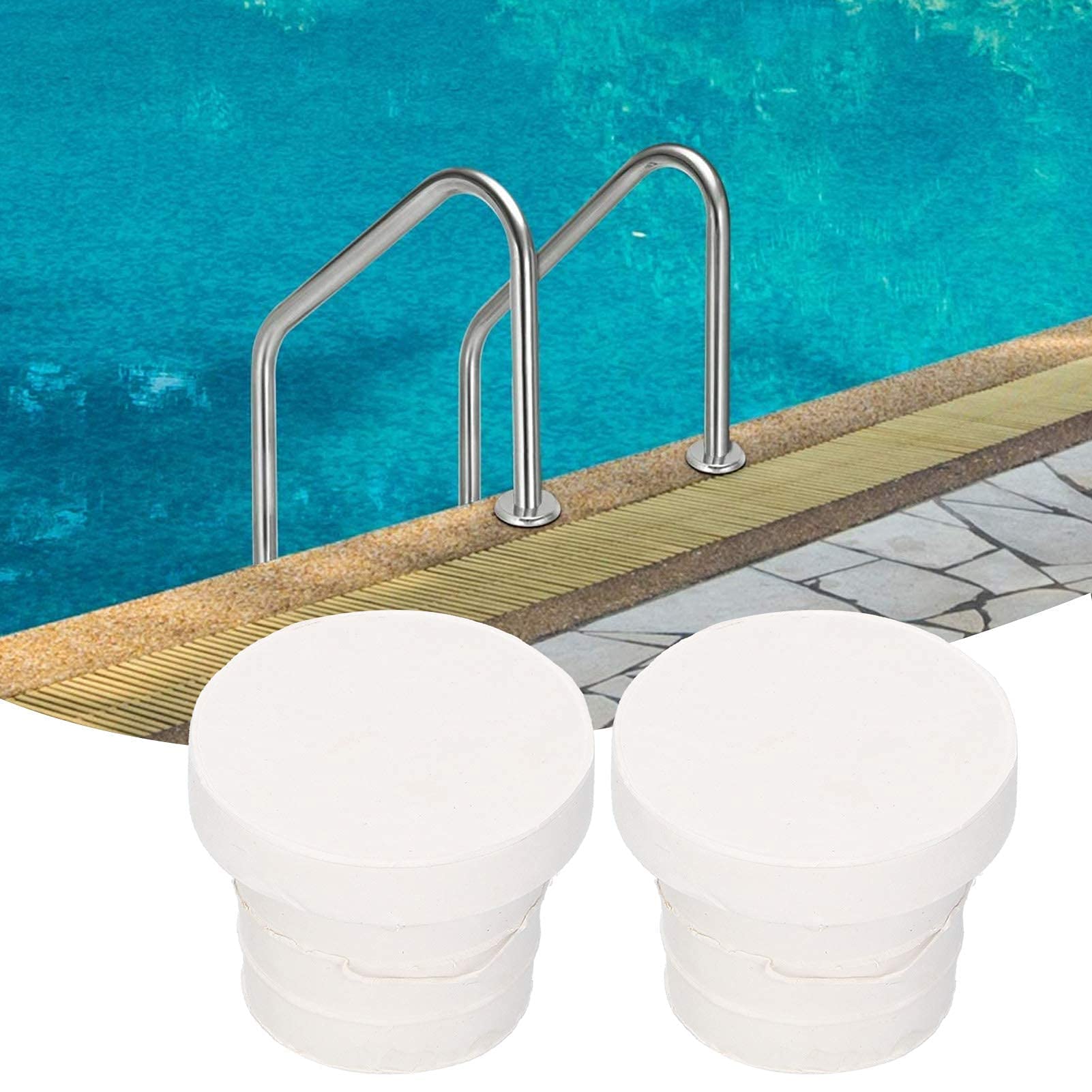 Moumouten White 2 Ladder Bumper Rubber Plug, 2Pcs Pool Ladder Rubber Bumper Guards, Universal Single Pool Ladder Rubber Bumper Replacement Accessories For Swimming Pool Ladders