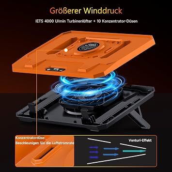 IETS GT300 Upgraded Laptop Cooling Pad with Adjustable Stand, Turbo Cooler for Fast Cooling, 10-17 Inch Gaming Laptop, Flexible Sealing Ring, with Adjustable Air Filter Clamp (GT300F1)
