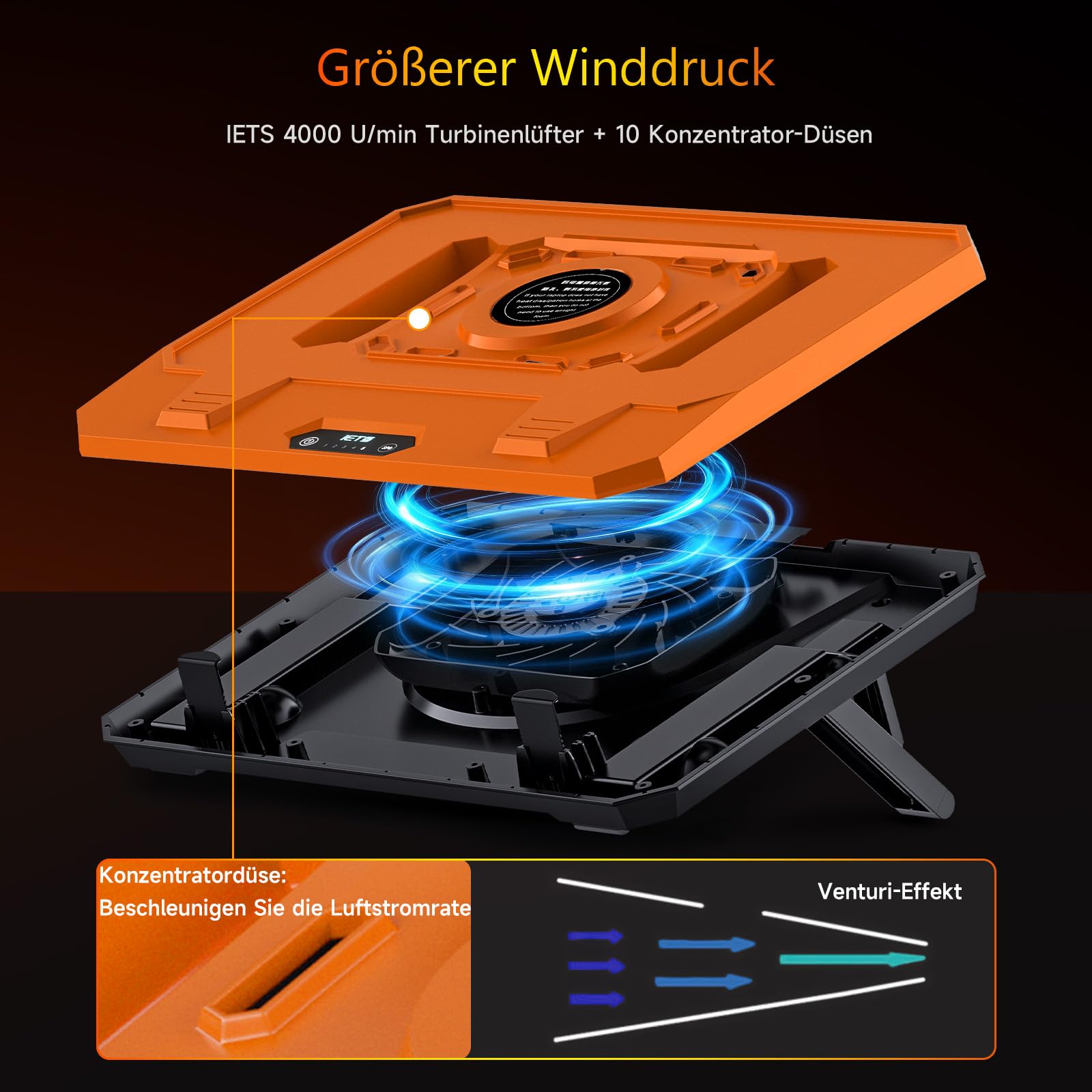 IETS GT300 Almohadilla de refrigeración mejorada para portátil con soporte ajustable, turbo enfriador para enfriamiento rápido, portátil de 10 a 17 pulgadas, anillo de sellado flexible, con abrazadera