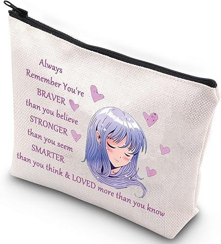 WZMPA Amine Girl - Bolsa de cosméticos para niñas regalo para fanáticos del anime eres más fuerte más inteligente de lo que piensas bolsa de