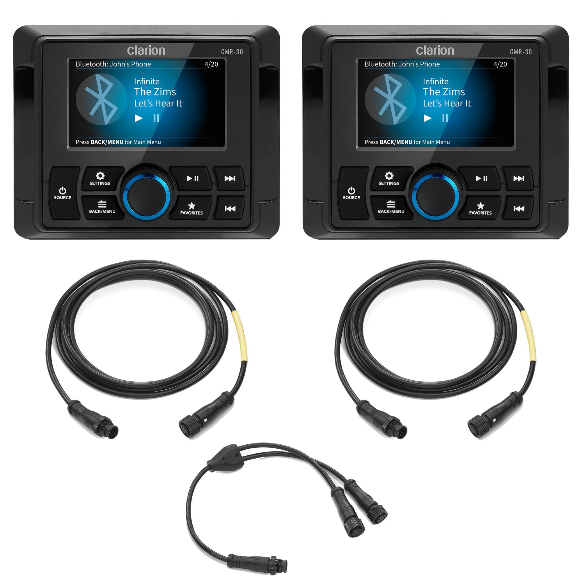 Clarion Two CMR-30 Marine Wired Remote with Full-Color LCD Display w/CMC-RC-6 6 ft (1.83 m) Remote Extension Cables