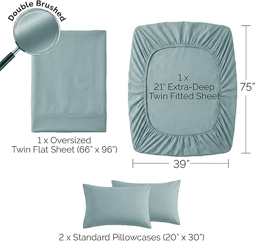 Miniatura 2 de Southshore Fine Living, Inc. Juego de sábanas Twin de 4 piezas, sábana bajera ajustable Twin con bolsillo extra profundo de 21 pulgadas, sábana Azul