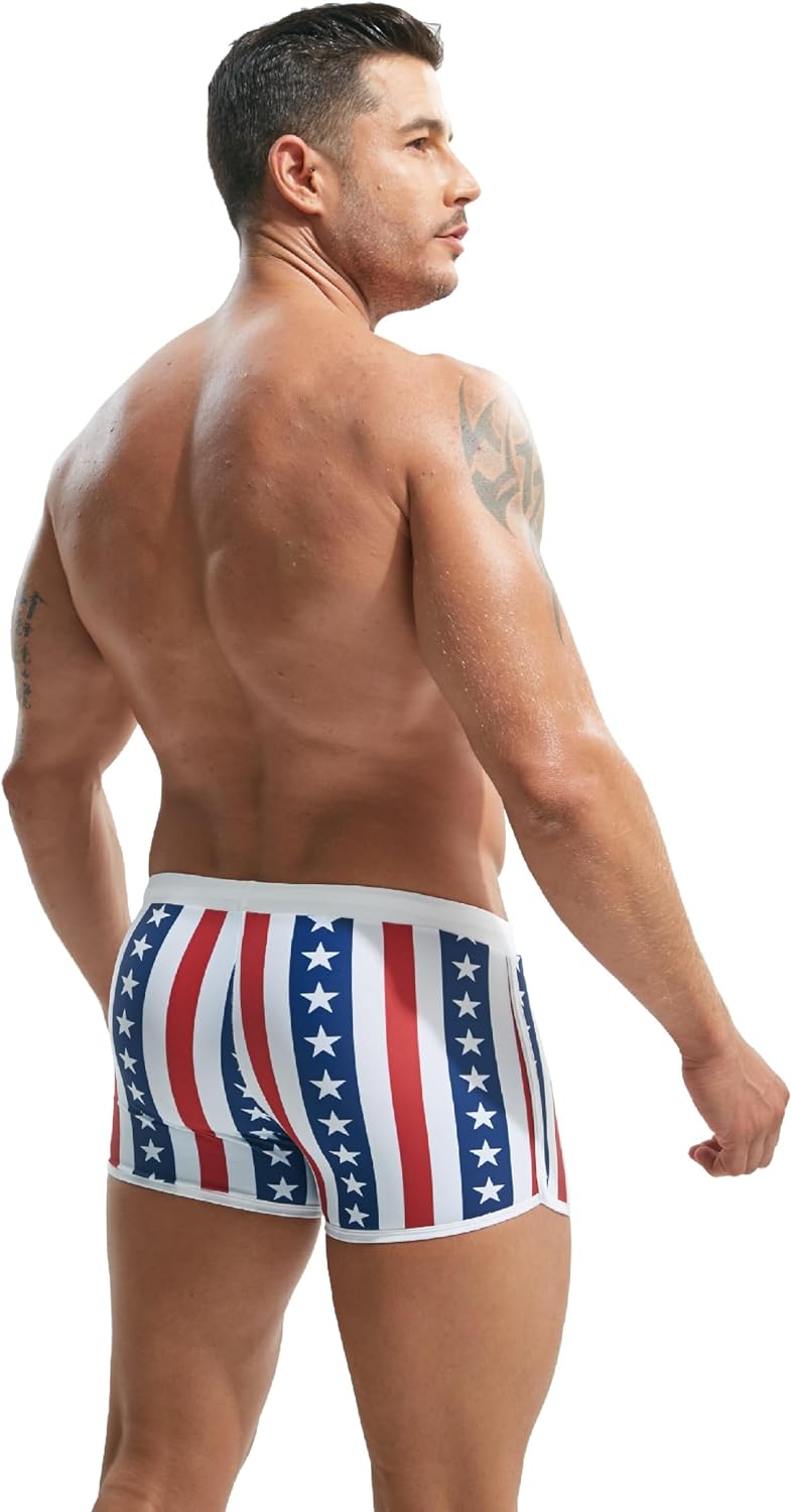 Mens USA Flag Stars Low Rise Swimwear Bikini Briefs Beach Swimsuit