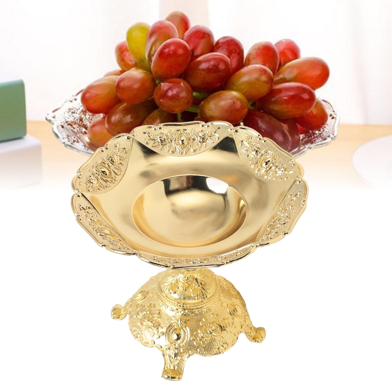 Vassoio da Portata in Stile Europeo, Piatto di Frutta Decorativo, Portaoggetti per Snack Alle Noci, Sala da Pranzo, Ornamento da Tavolo in Lega di Zinco Argento per la (Oro)
