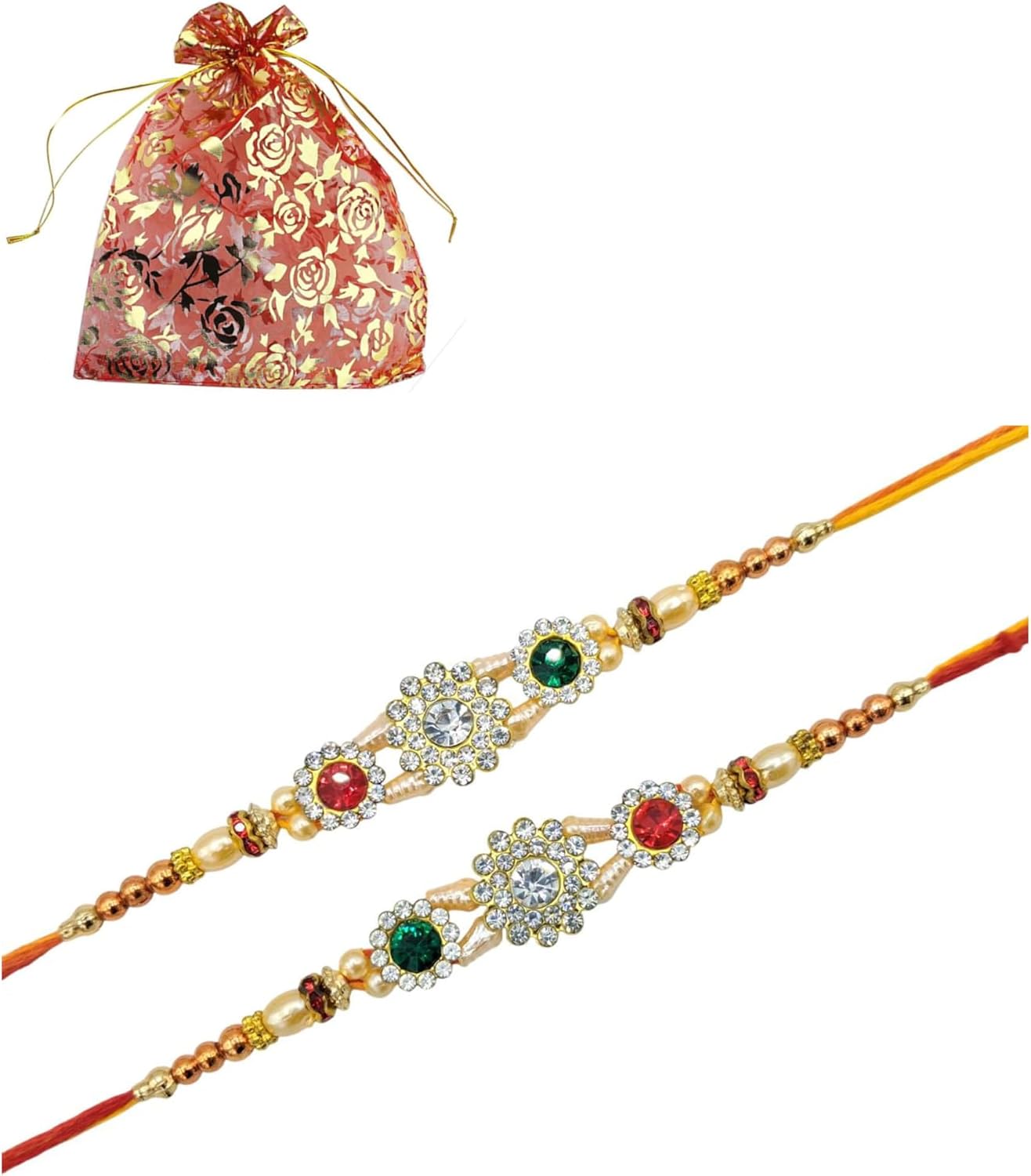 Rakhi for brother, stylish bracelet Rakhi with Faux Pearls, Beautiful Multicolor stones,Raksha Bandhan Rakhi Gift, Wrist bands for loving Sibling/ Brother Sister & Father -Set of 2, Threads, Metal