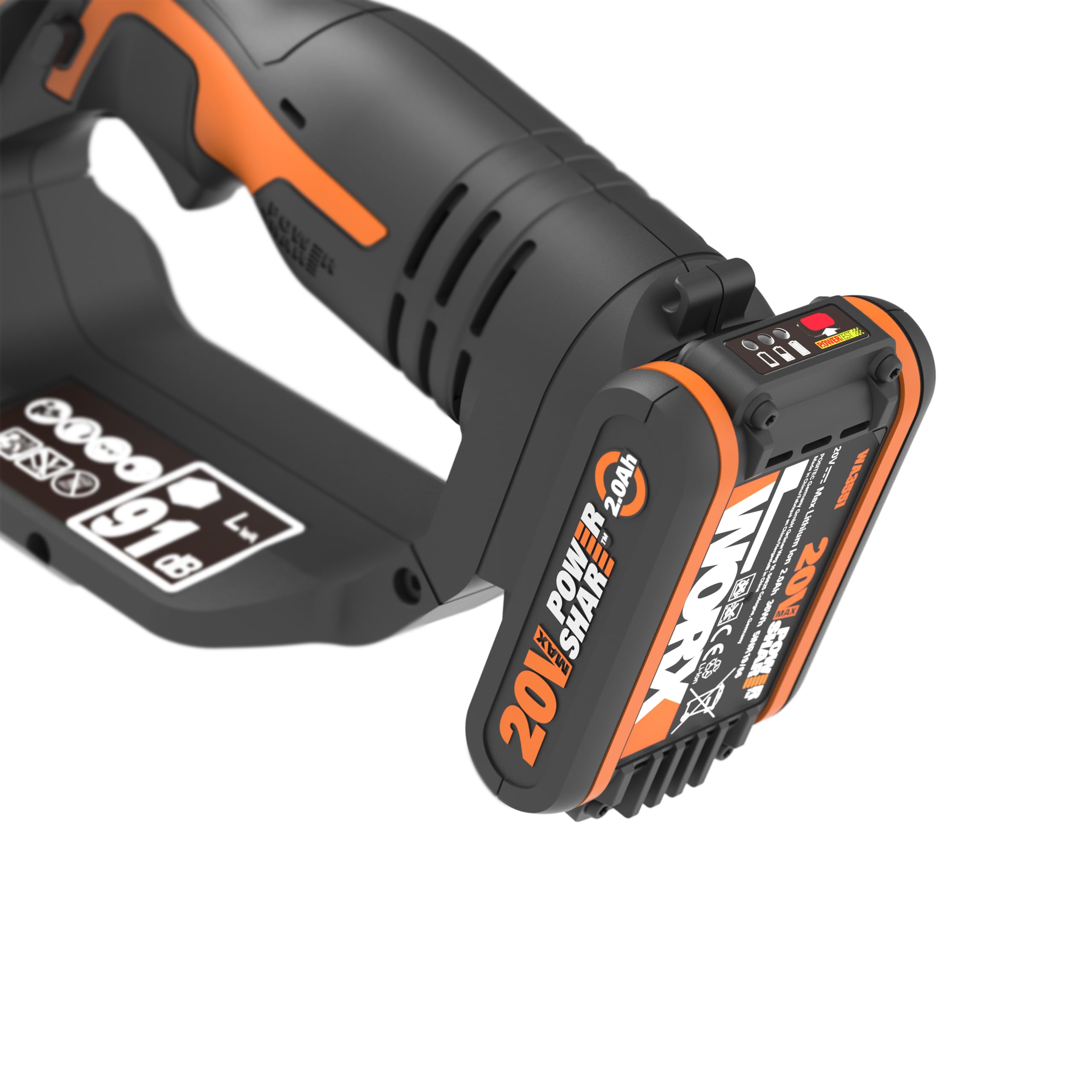 WORX Potatore A Batteria 20 V WG324E Lunghezza Lama 12 Leggera E Comoda Compatibile Con PowerShare Con Batteria E Caricatore