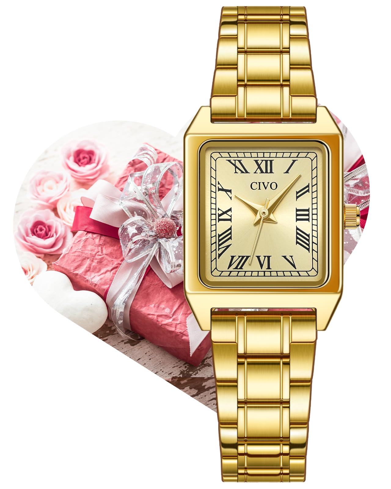 CIVO Vintage Armbanduhr Damen Römisches: Rechteckiges Gehäuse Damenuhr Analoge Quarz - Geschenke für Elegante Damen Mama Freundin Jahrestag Valentinstag